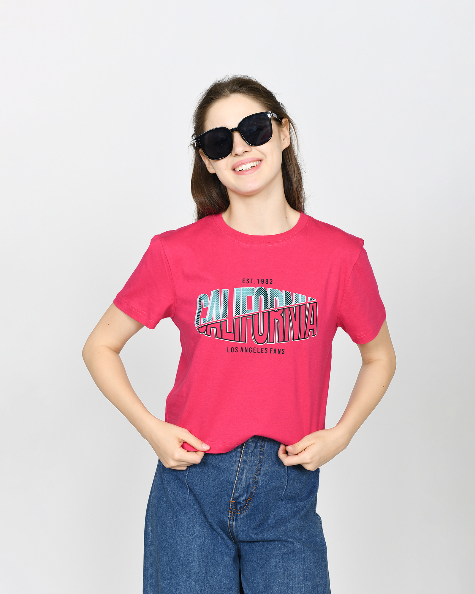 CALIFORNIA - Women's Cotton Pink Crop Tshirt view 6