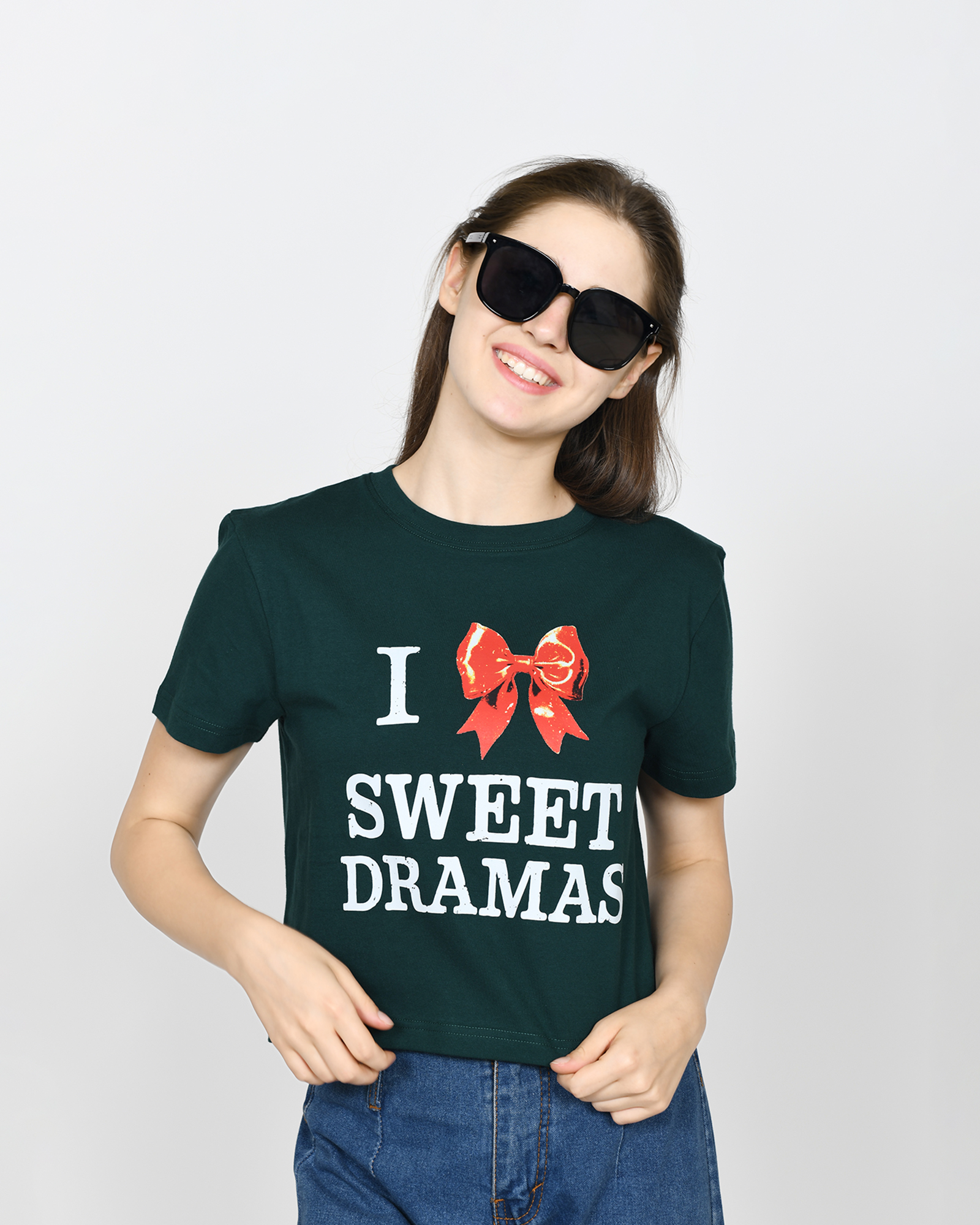 MERRY - Women's Cotton Green Crop Tshirt view 5