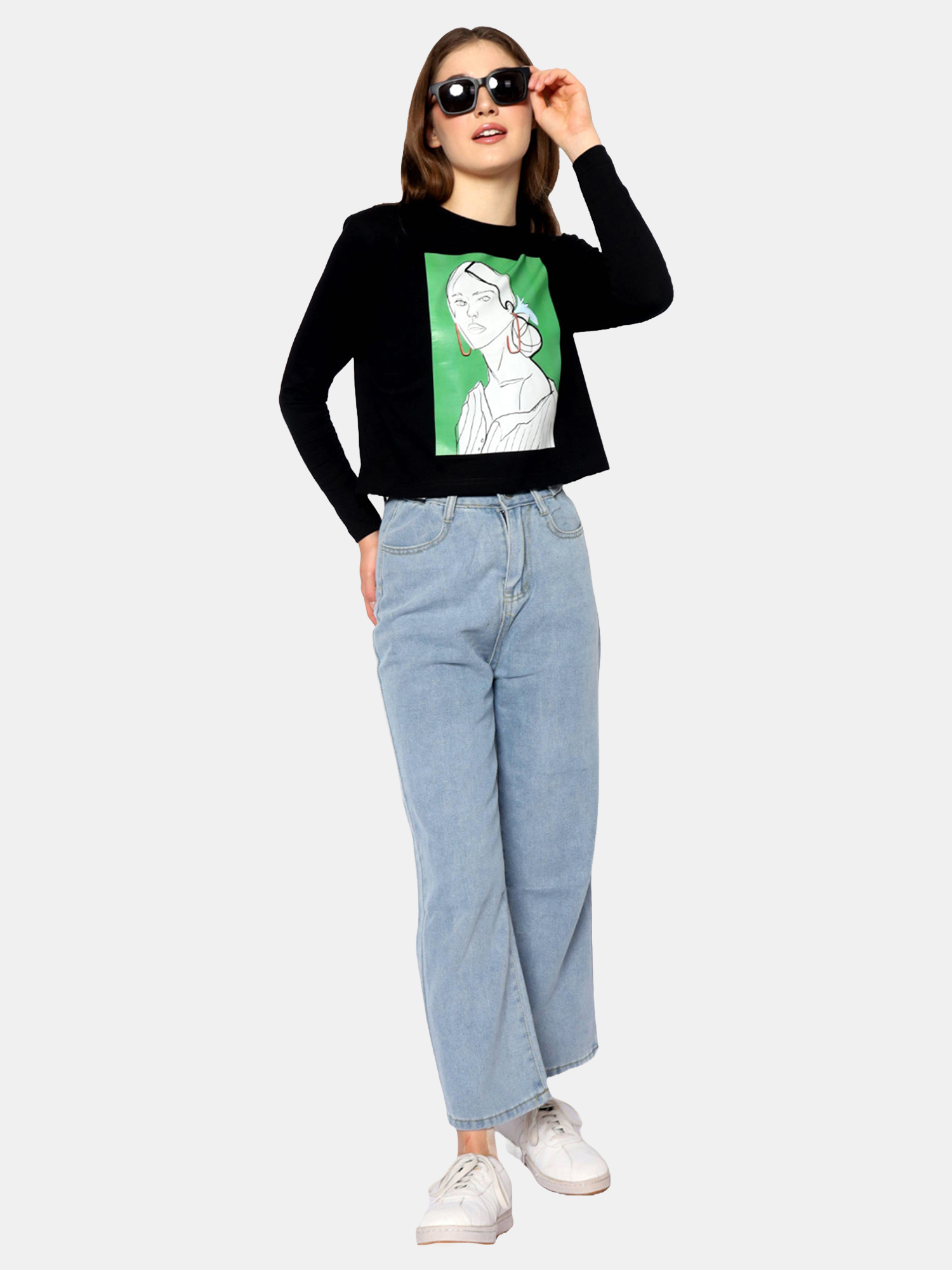 SANDRA - Women's Cotton Black Full Sleeve Crop Tshirt view 2