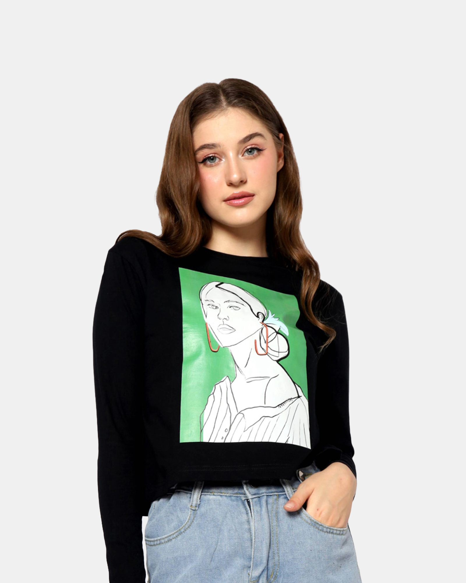 SANDRA - Women's Cotton Black Full Sleeve Crop Tshirt view 4
