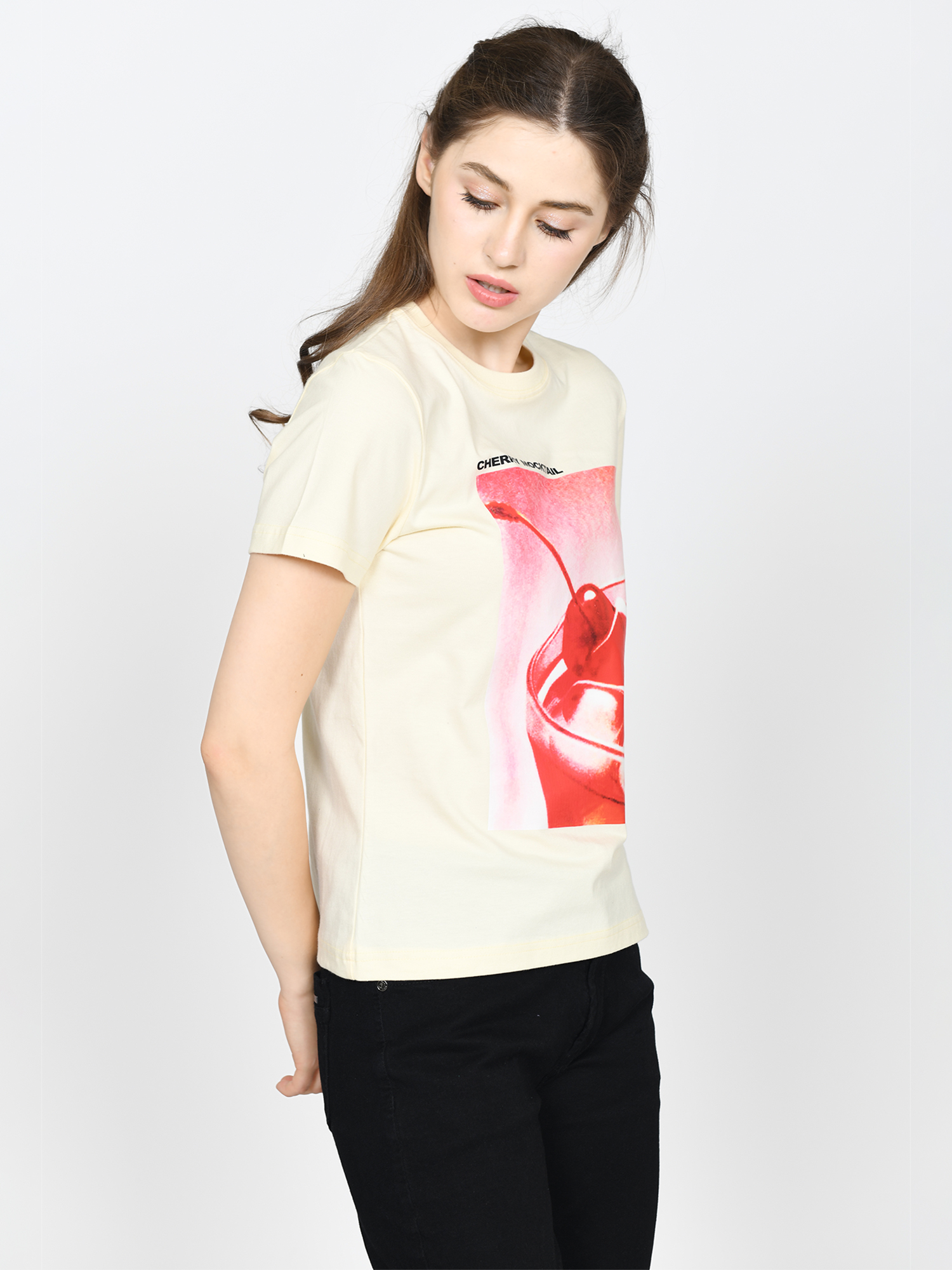 CHERRY - Women's Cotton Cream Tshirt view 3