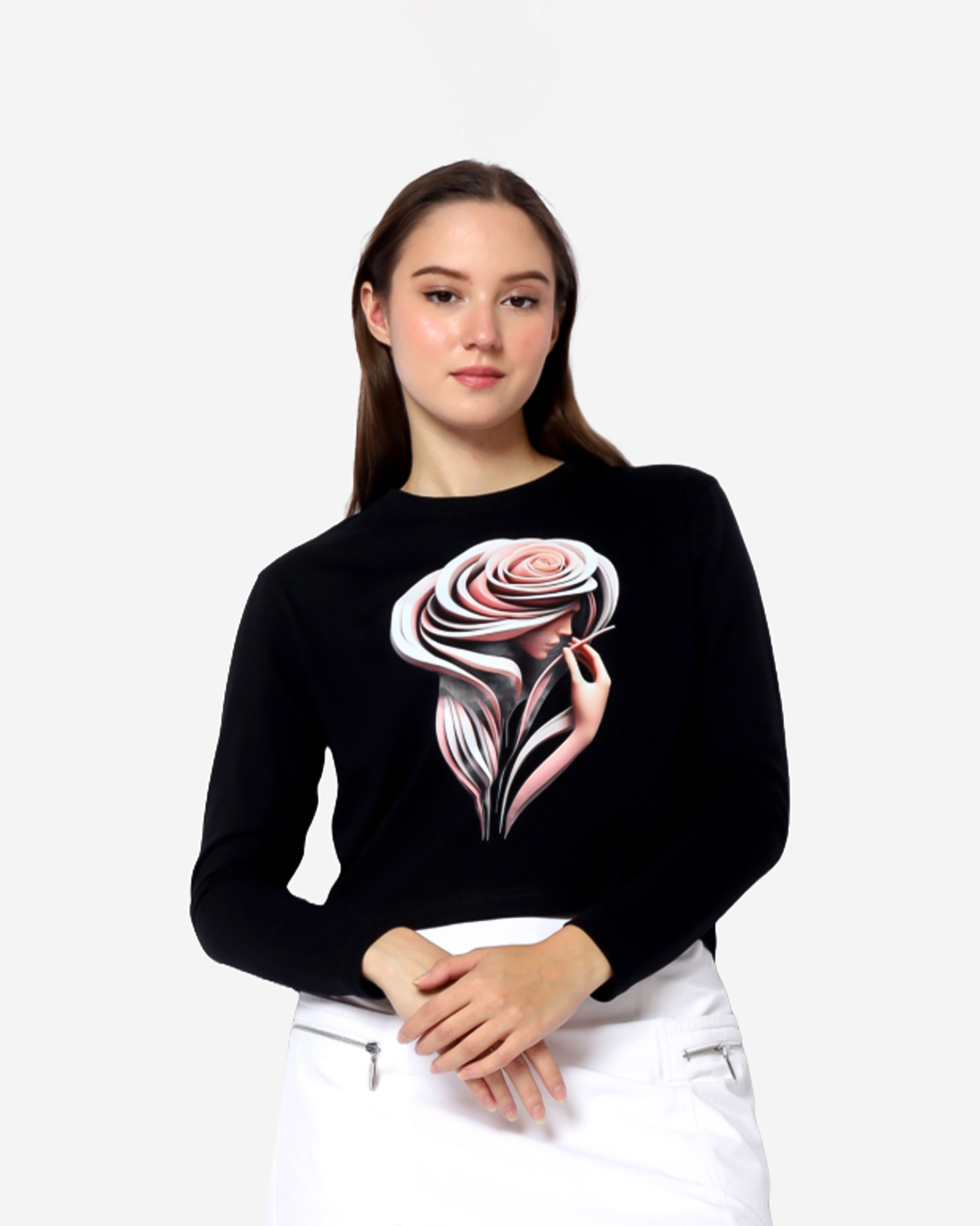 VIOLET - Women's Cotton Black Full Sleeve Crop Tshirt view 4