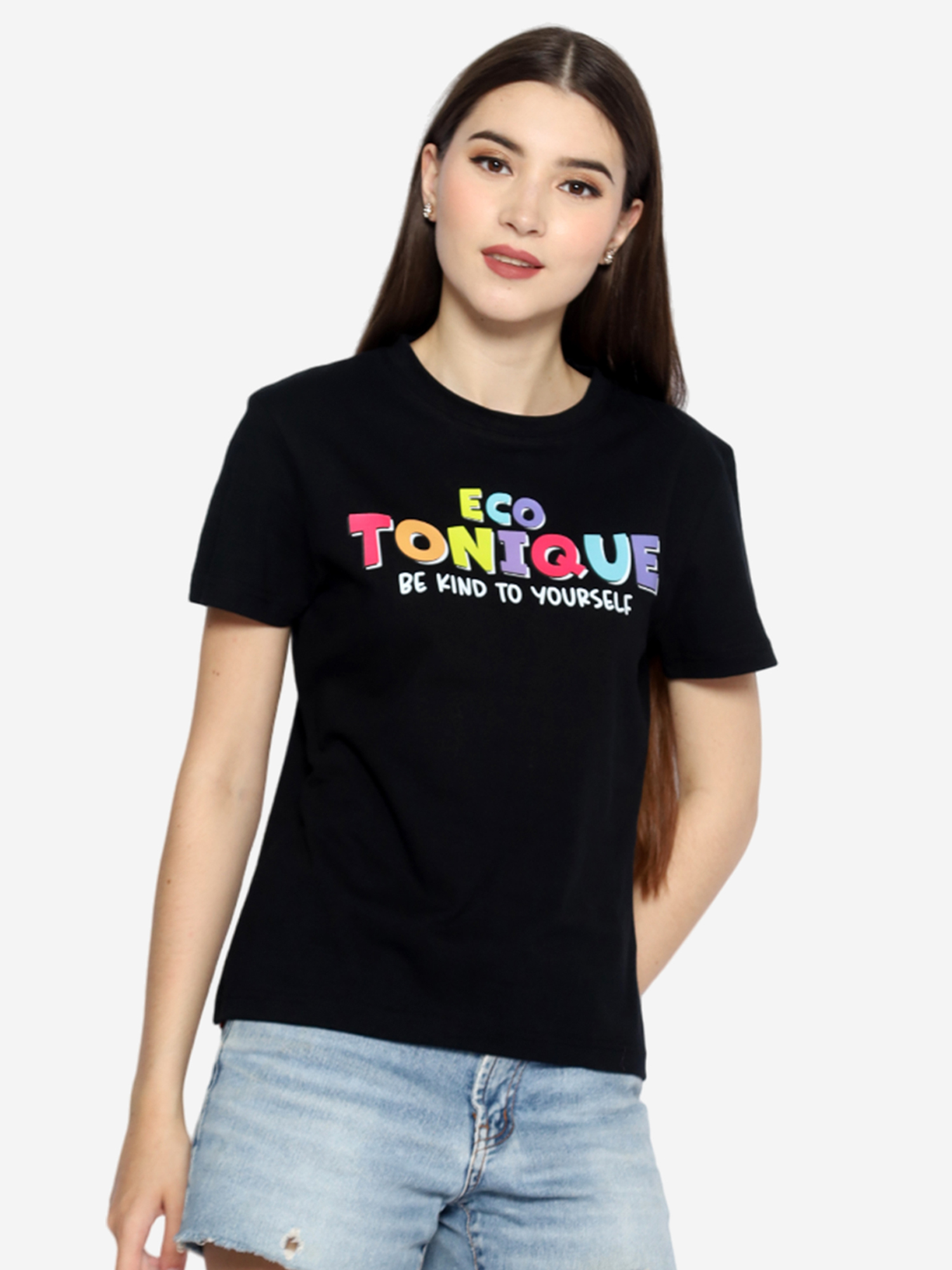 DOLLY - Women's Cotton Black Tshirt view 2