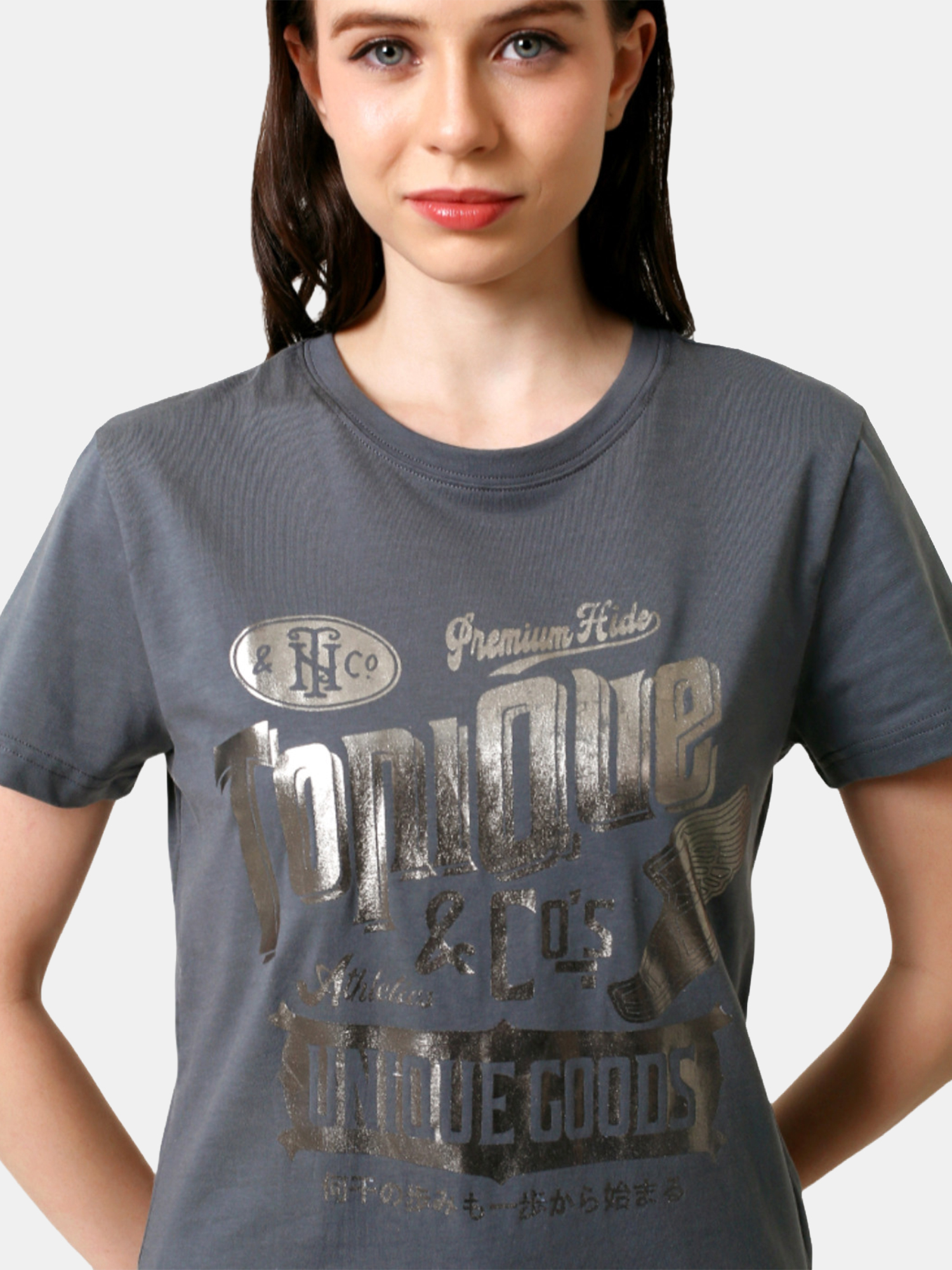 GLORIA - Women's Cotton Grey Tshirt view 2