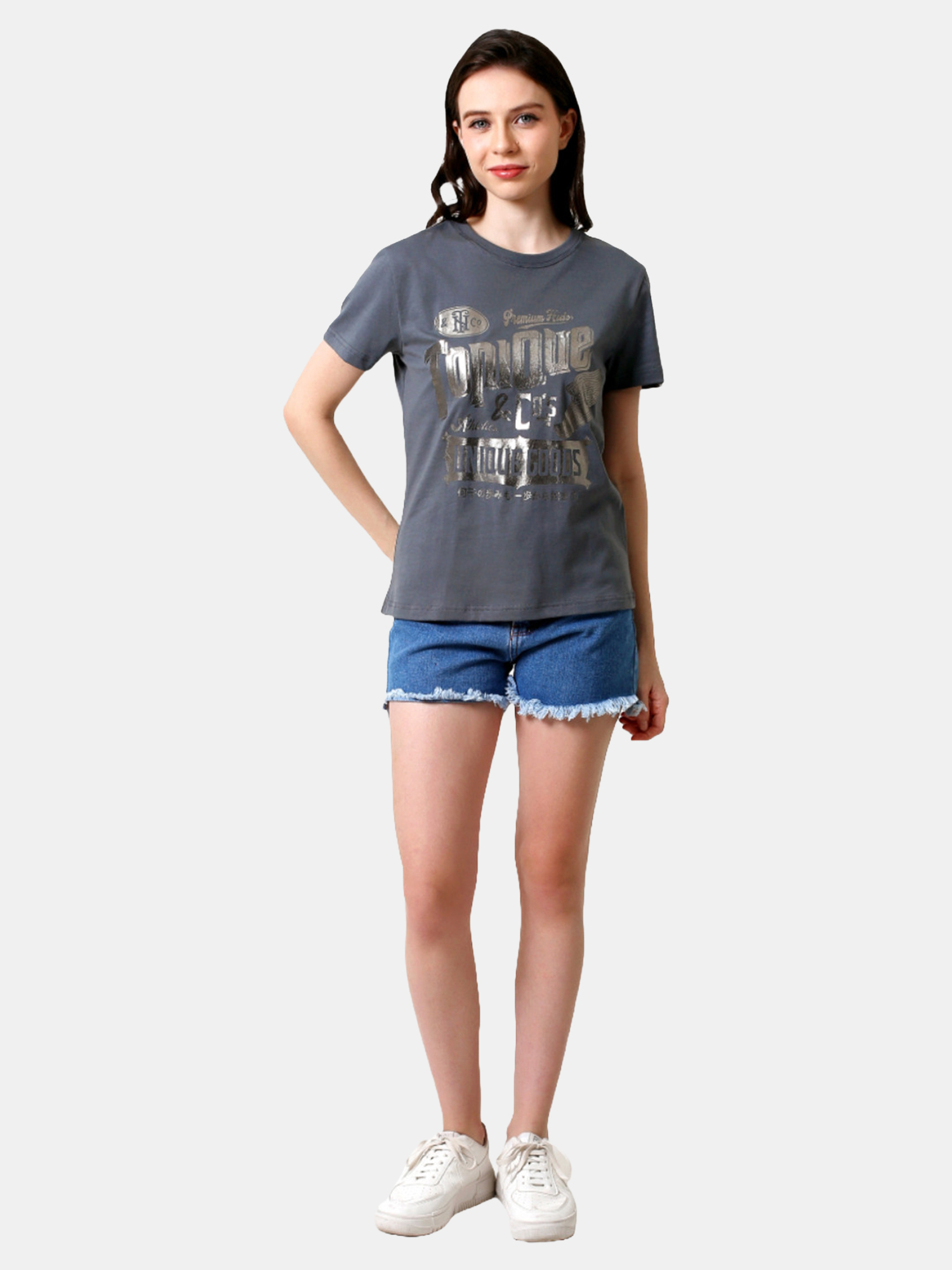 GLORIA - Women's Cotton Grey Tshirt view 3