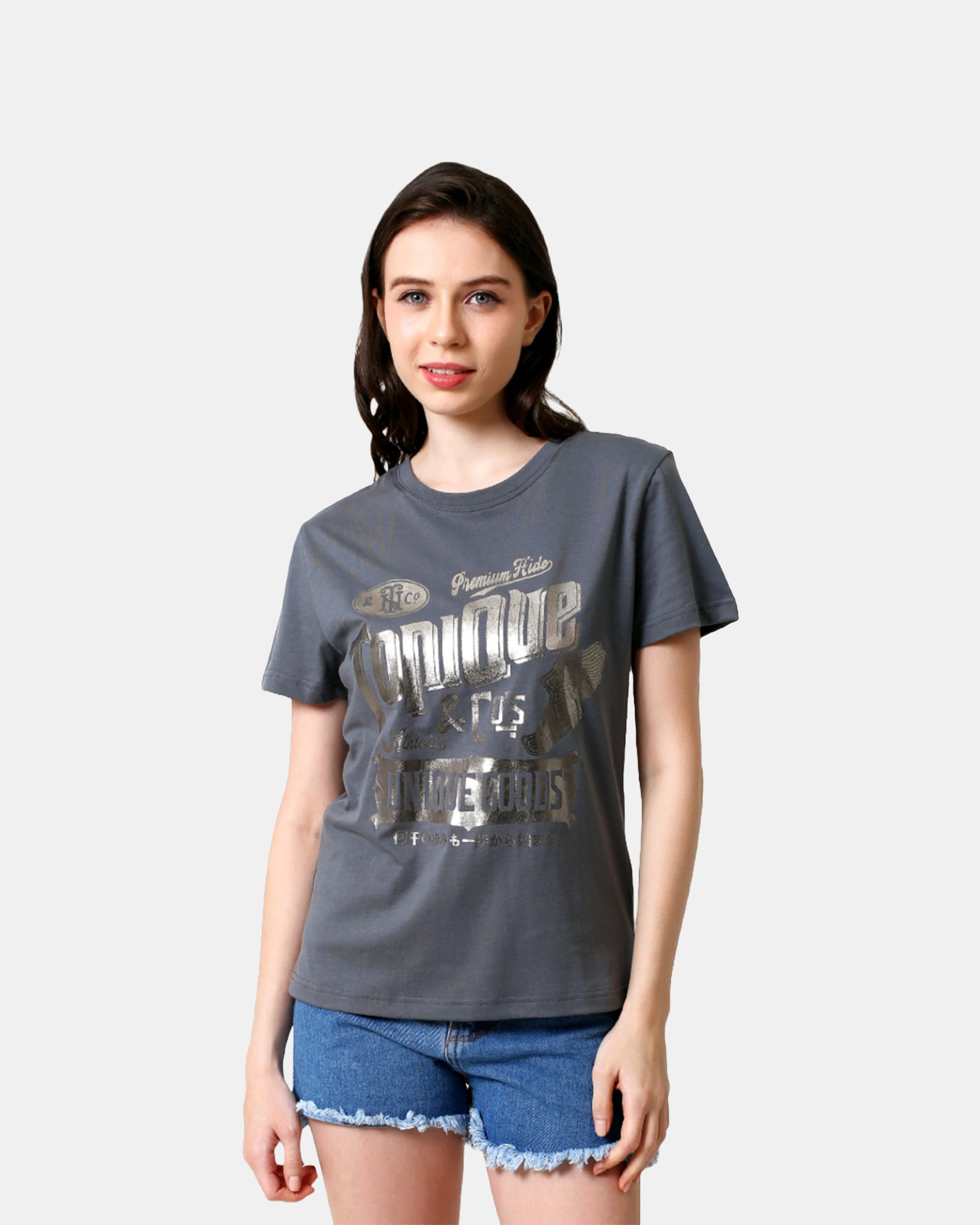 GLORIA - Women's Cotton Grey Tshirt view 5