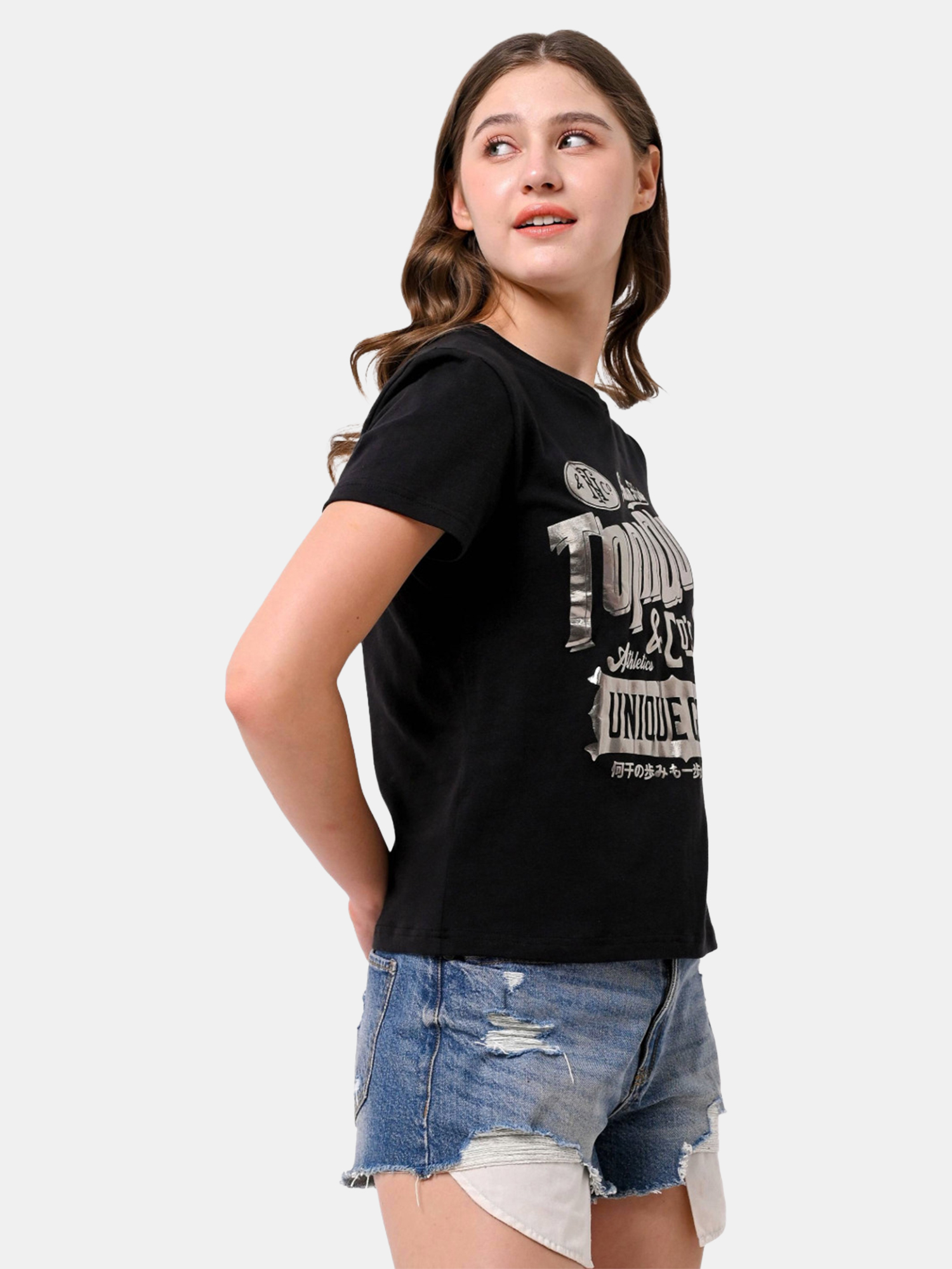 GLORIA - Women's Cotton Black Tshirt view 2