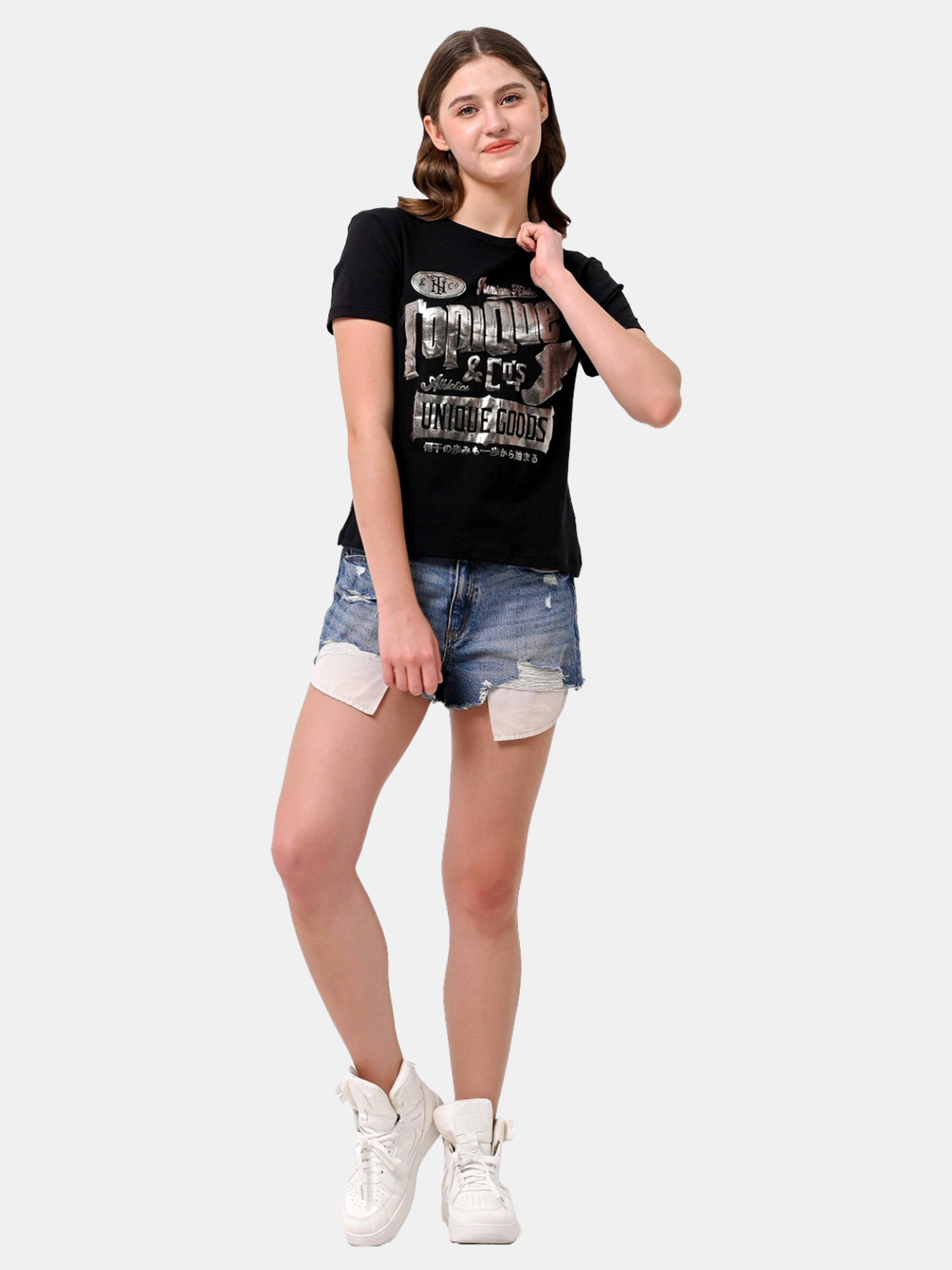 GLORIA - Women's Cotton Black Tshirt view 4