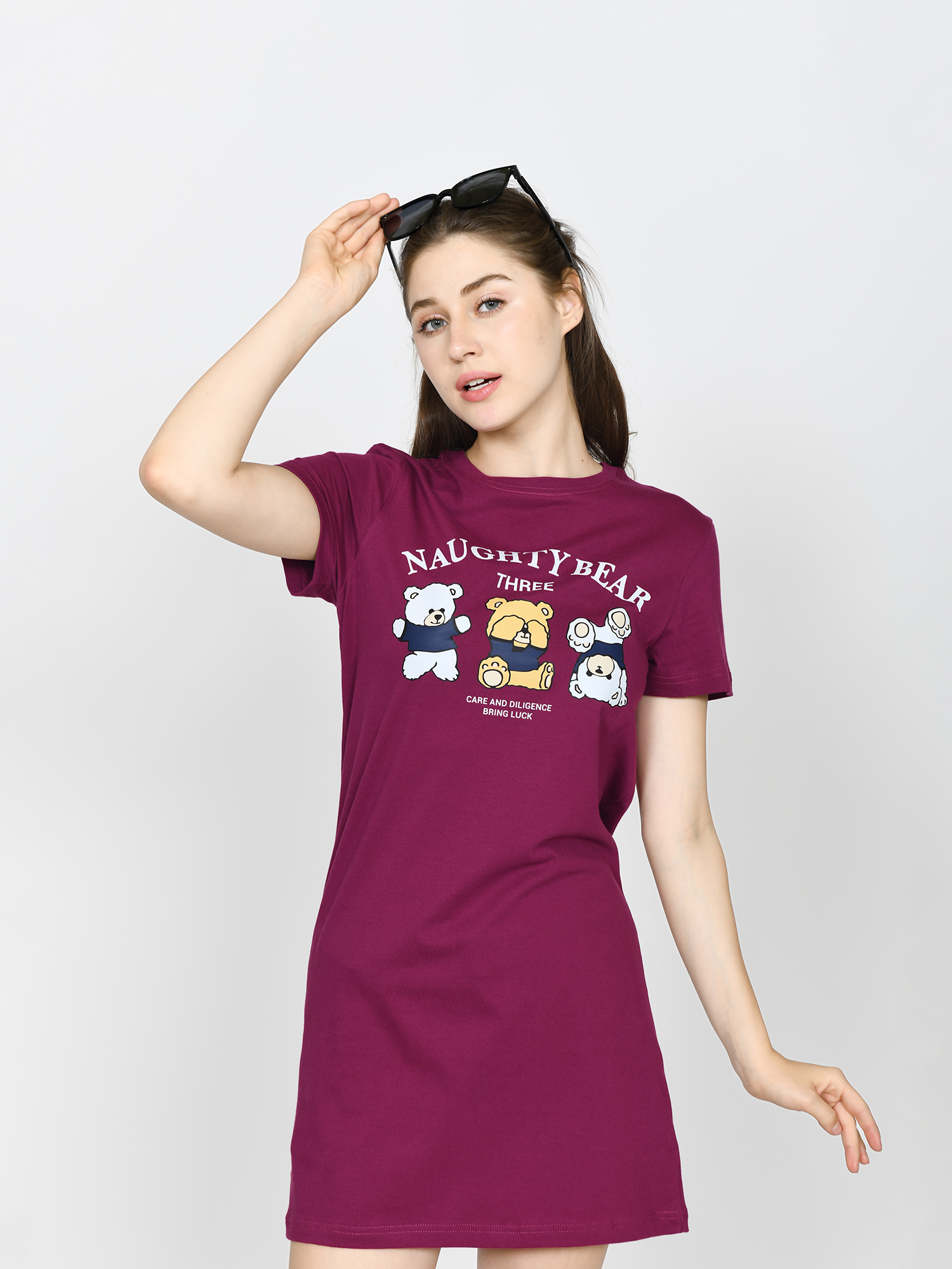 NAUGHTY BEAR - Maroon Tee Dress view 5