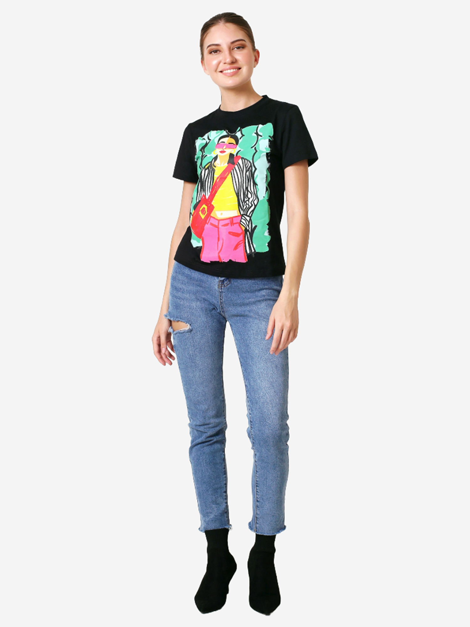 CAROL - Women's Cotton Black Tshirt view 2