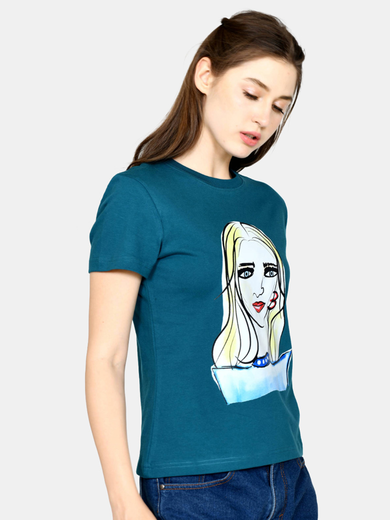 JULIE - Women's Cotton Green Tshirt view 2