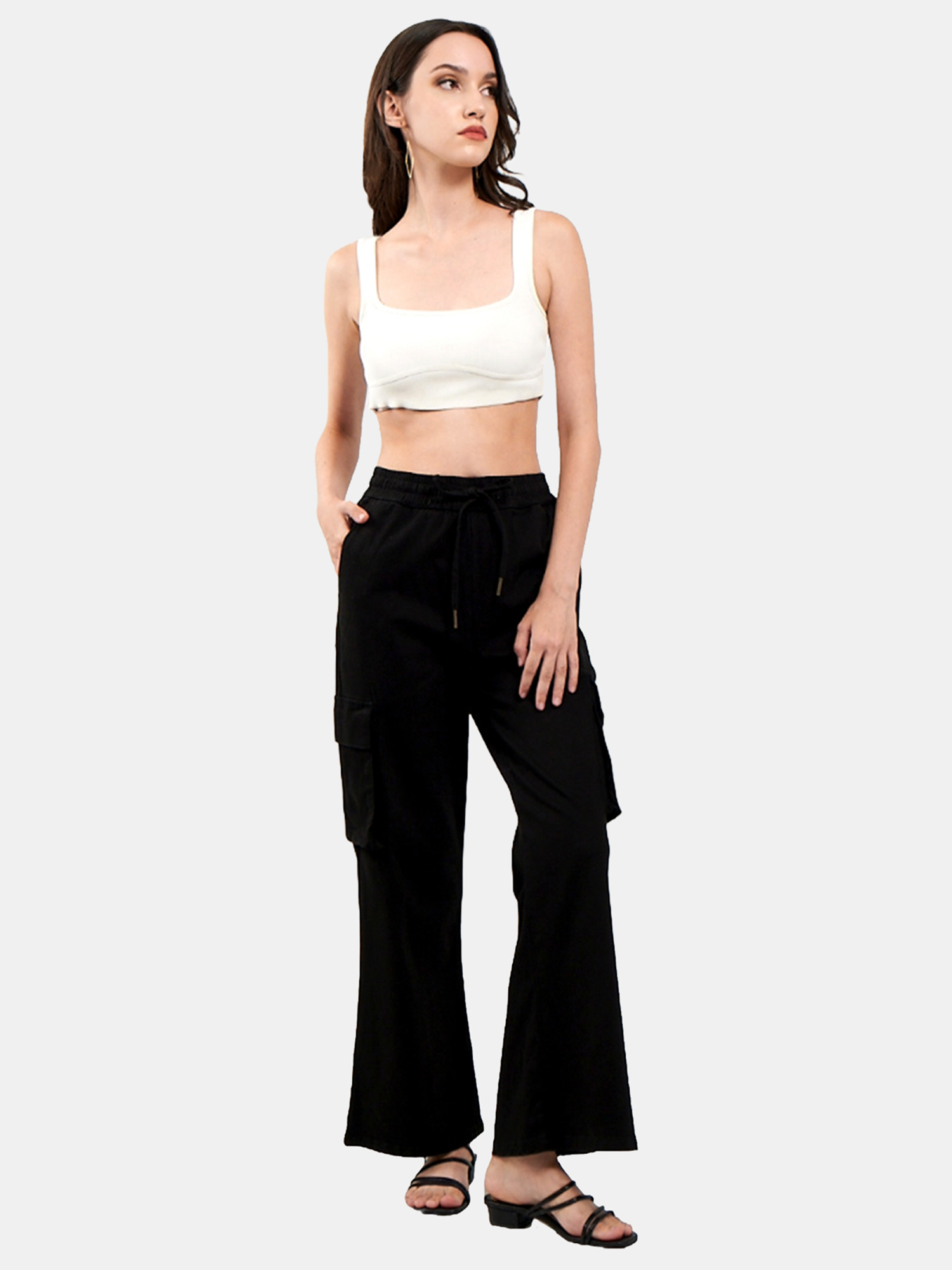 Gia - Women's Black Cotton Cargo Pants