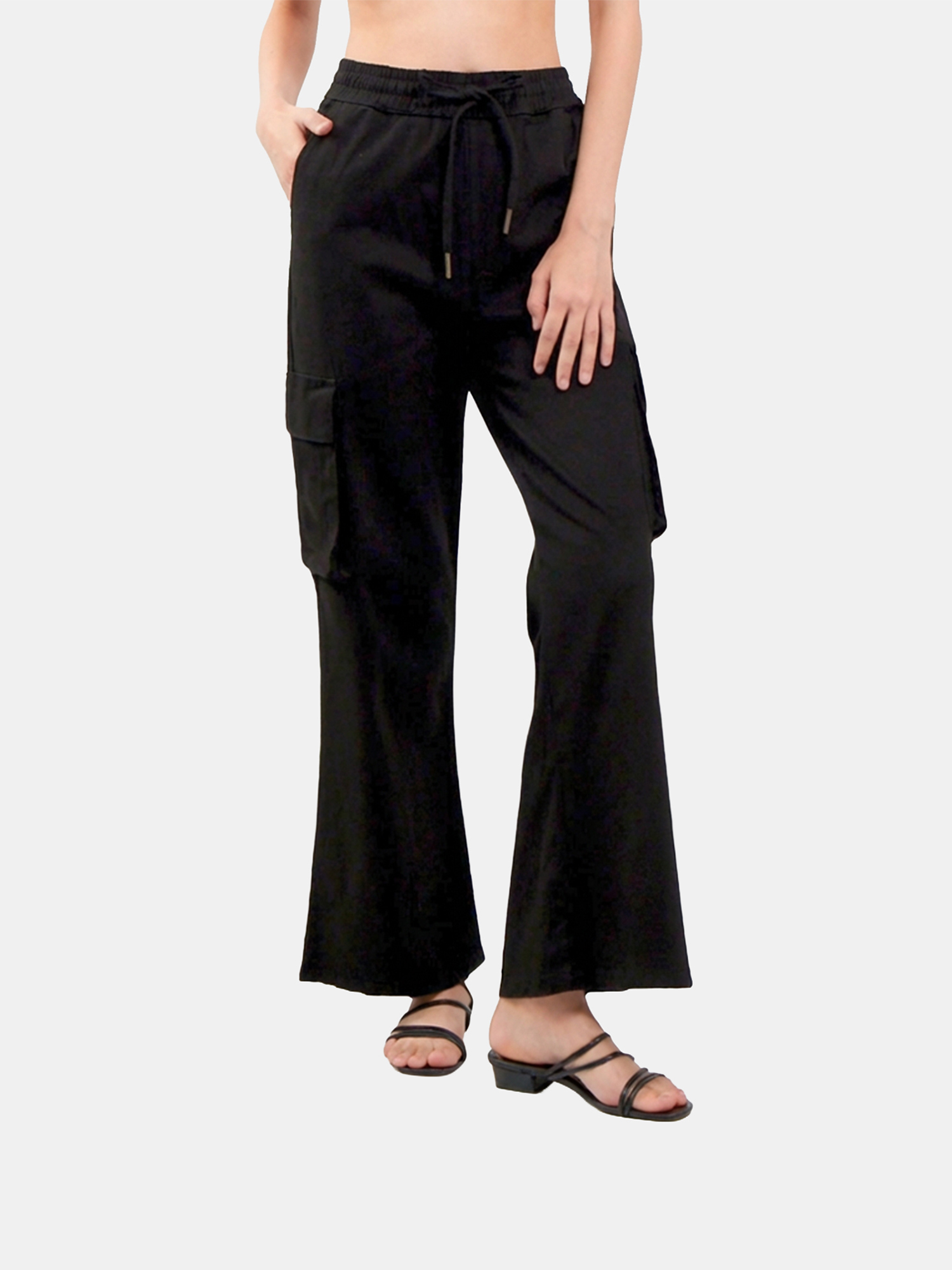 Gia - Women's Black Cotton Cargo Pants view 4