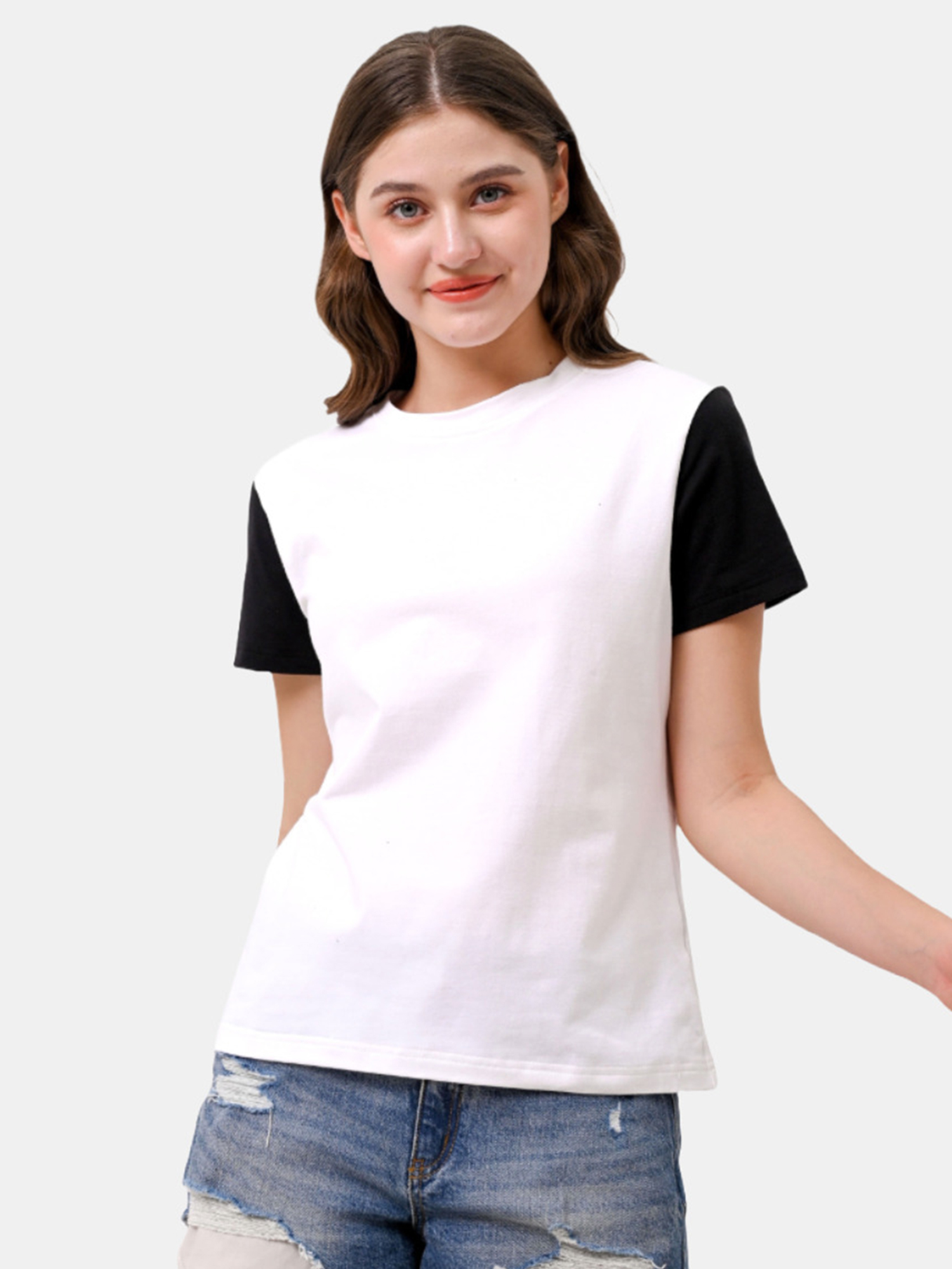 MACY - Women's Cotton Black/White Tshirt view 2