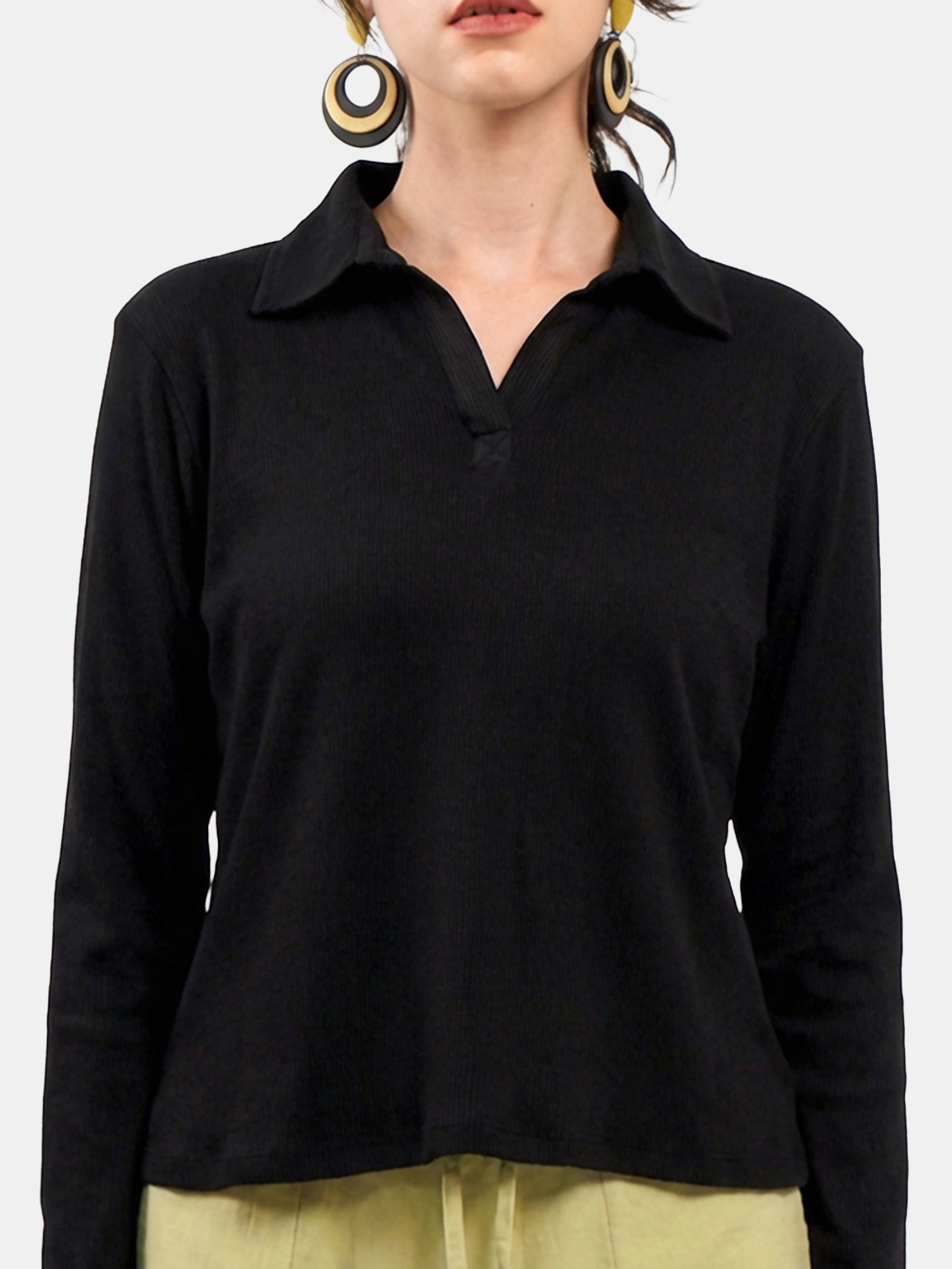 Kelly - Women's Cotton Full sleeve Black Top view 2