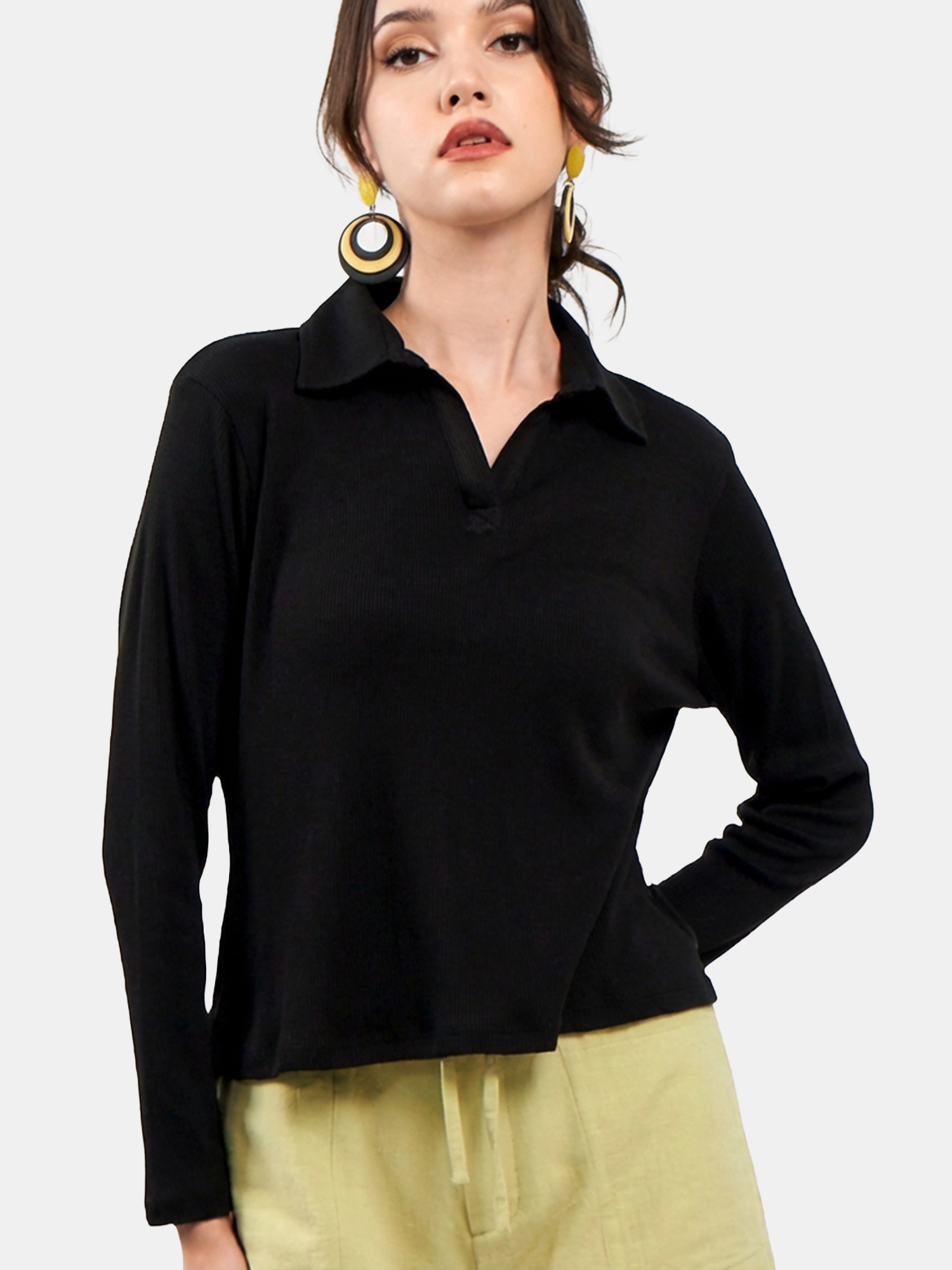 Kelly - Women's Cotton Full sleeve Black Top view 3
