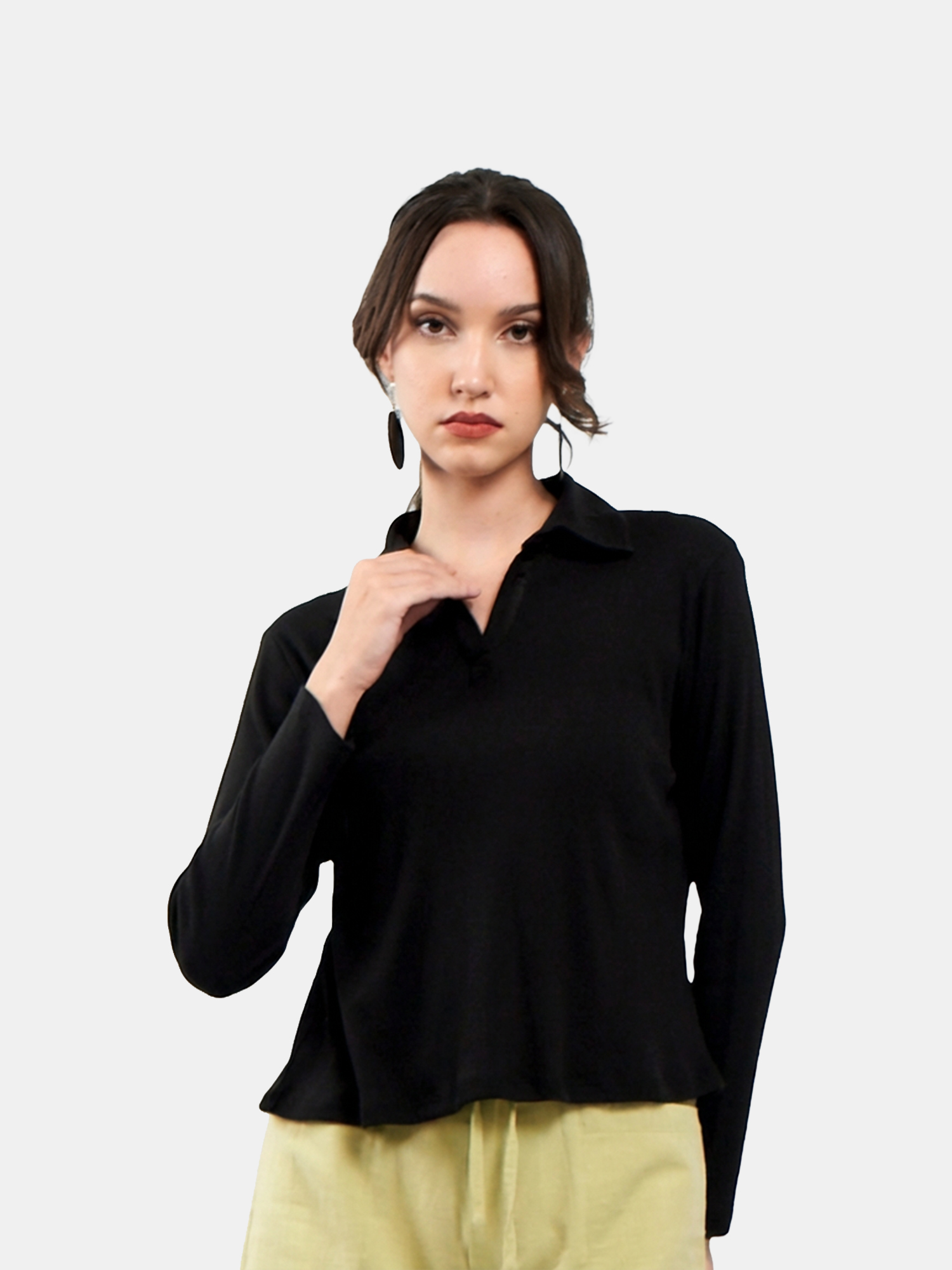 Kelly - Women's Cotton Full sleeve Black Top view 4