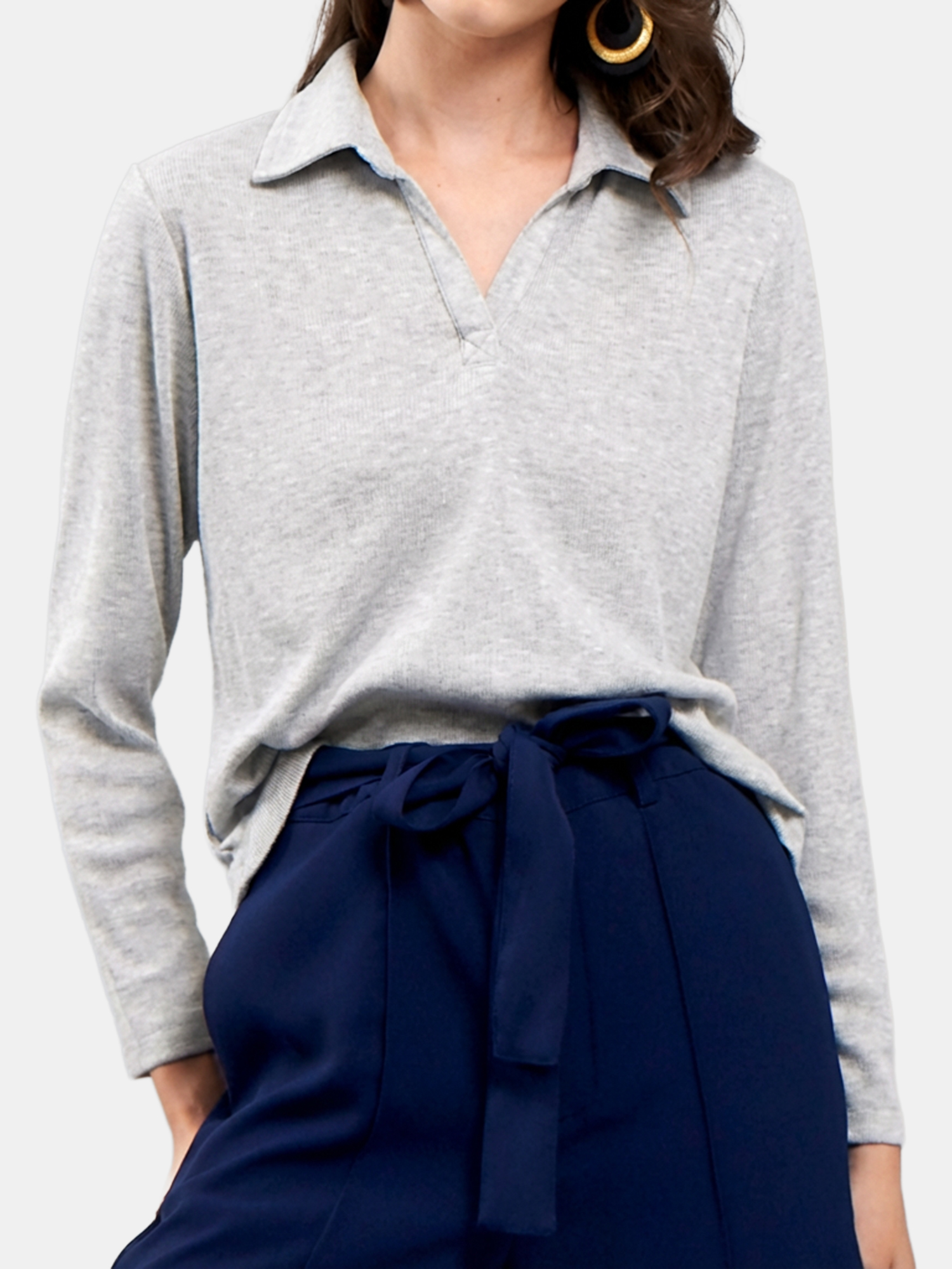 Kelly - Women's Cotton Full sleeve Grey Top view 3