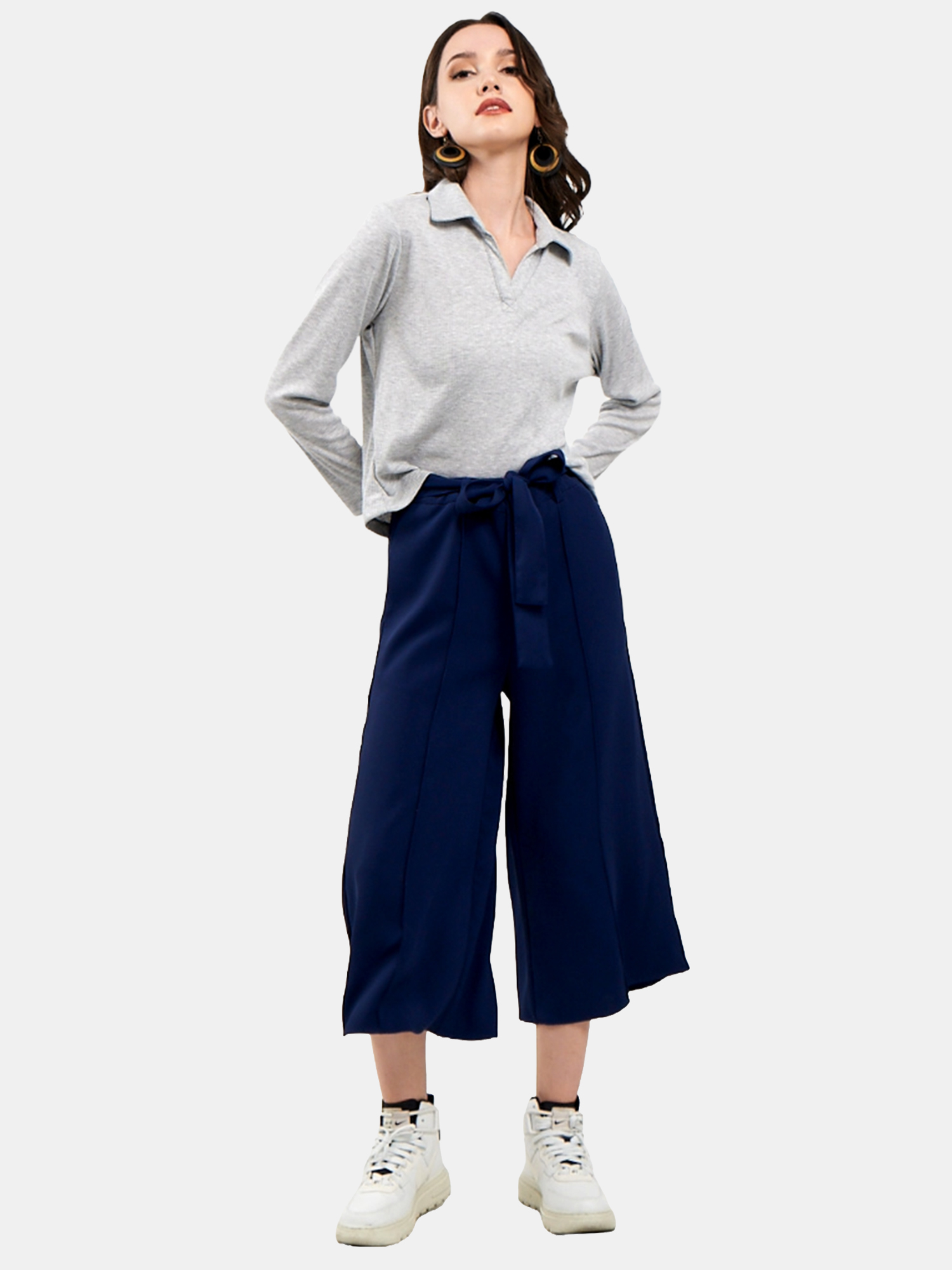 Kelly - Women's Cotton Full sleeve Grey Top view 2