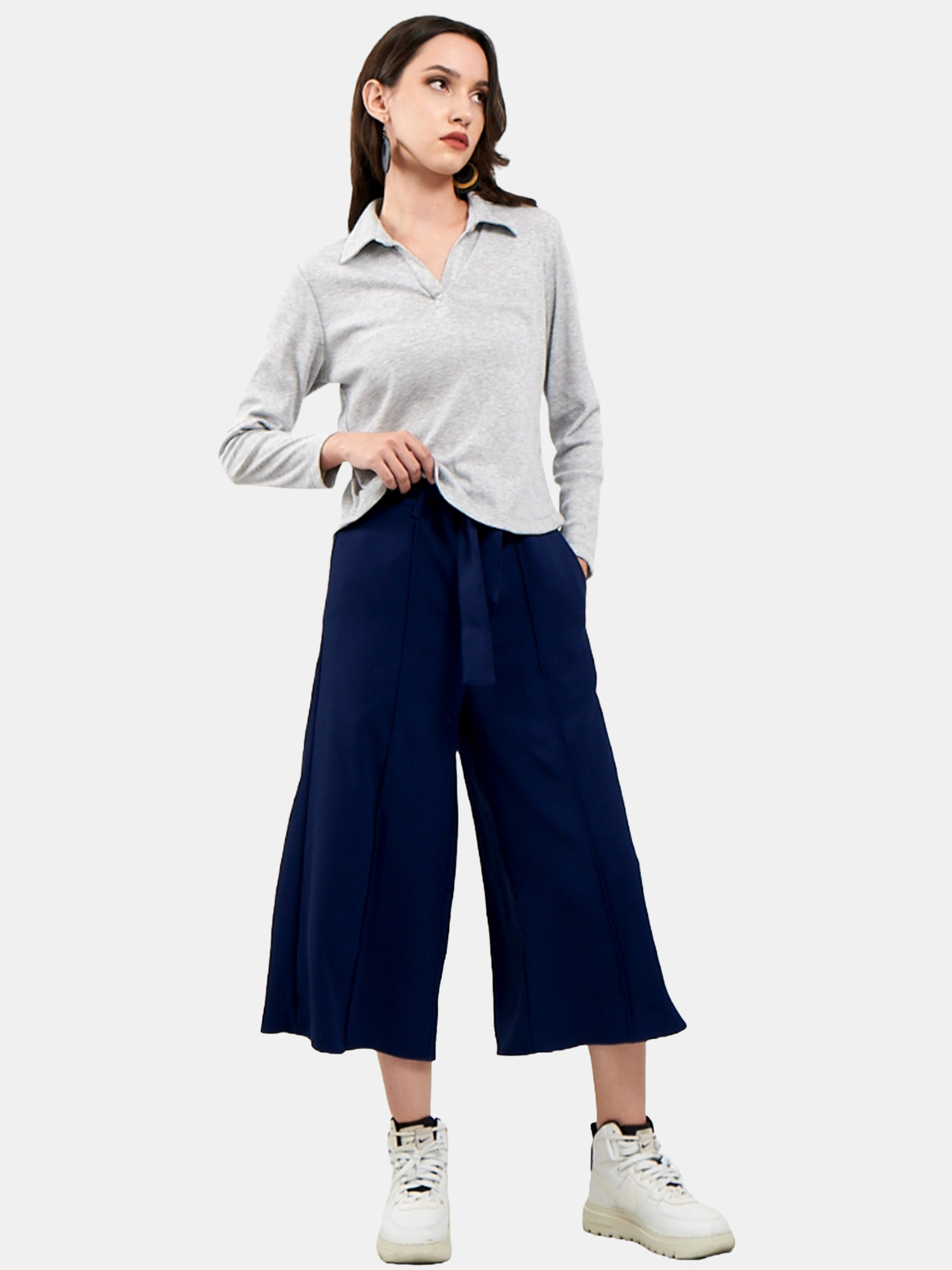 Kelly - Women's Cotton Full sleeve Grey Top
