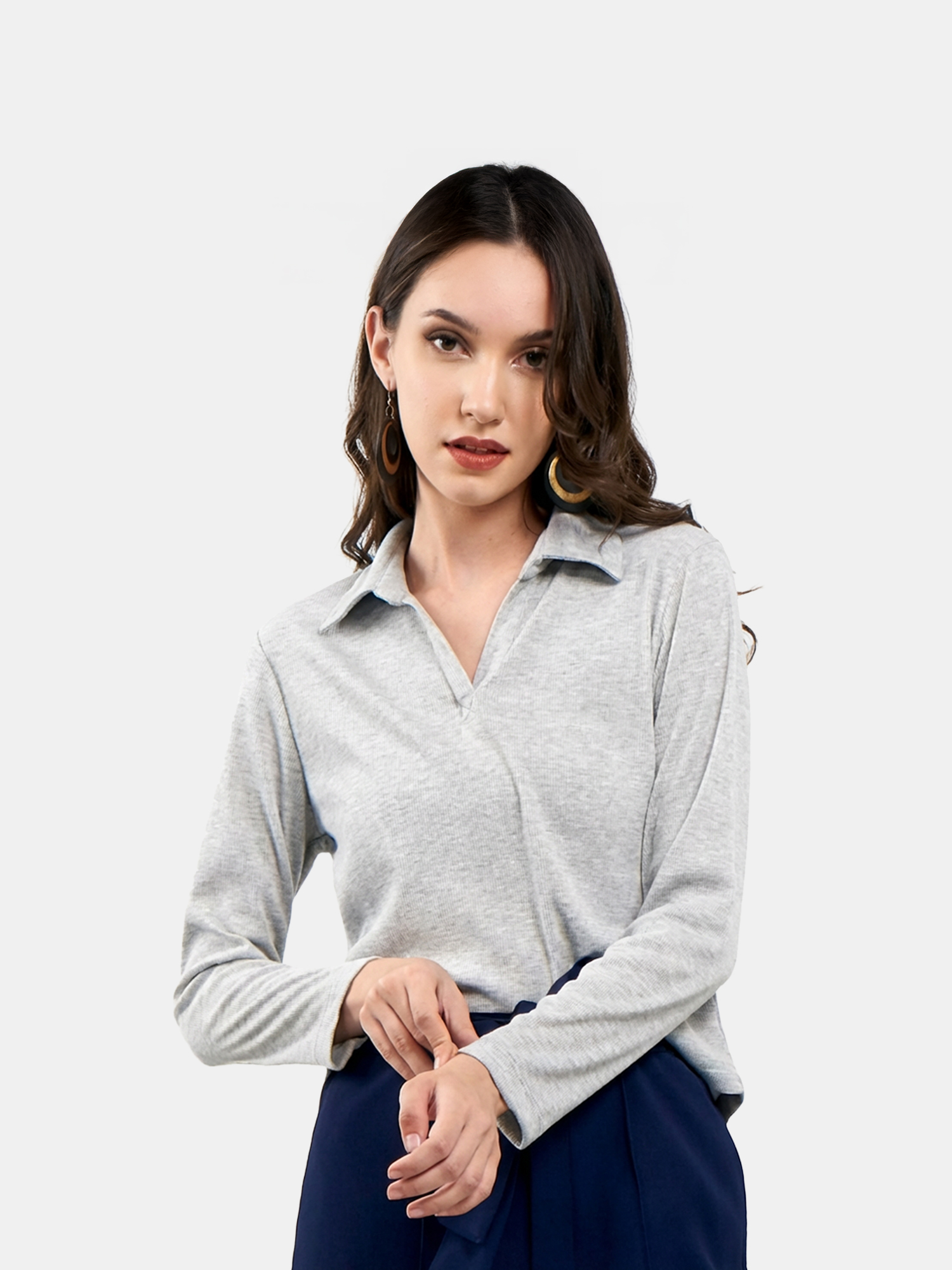 Kelly - Women's Cotton Full sleeve Grey Top view 4