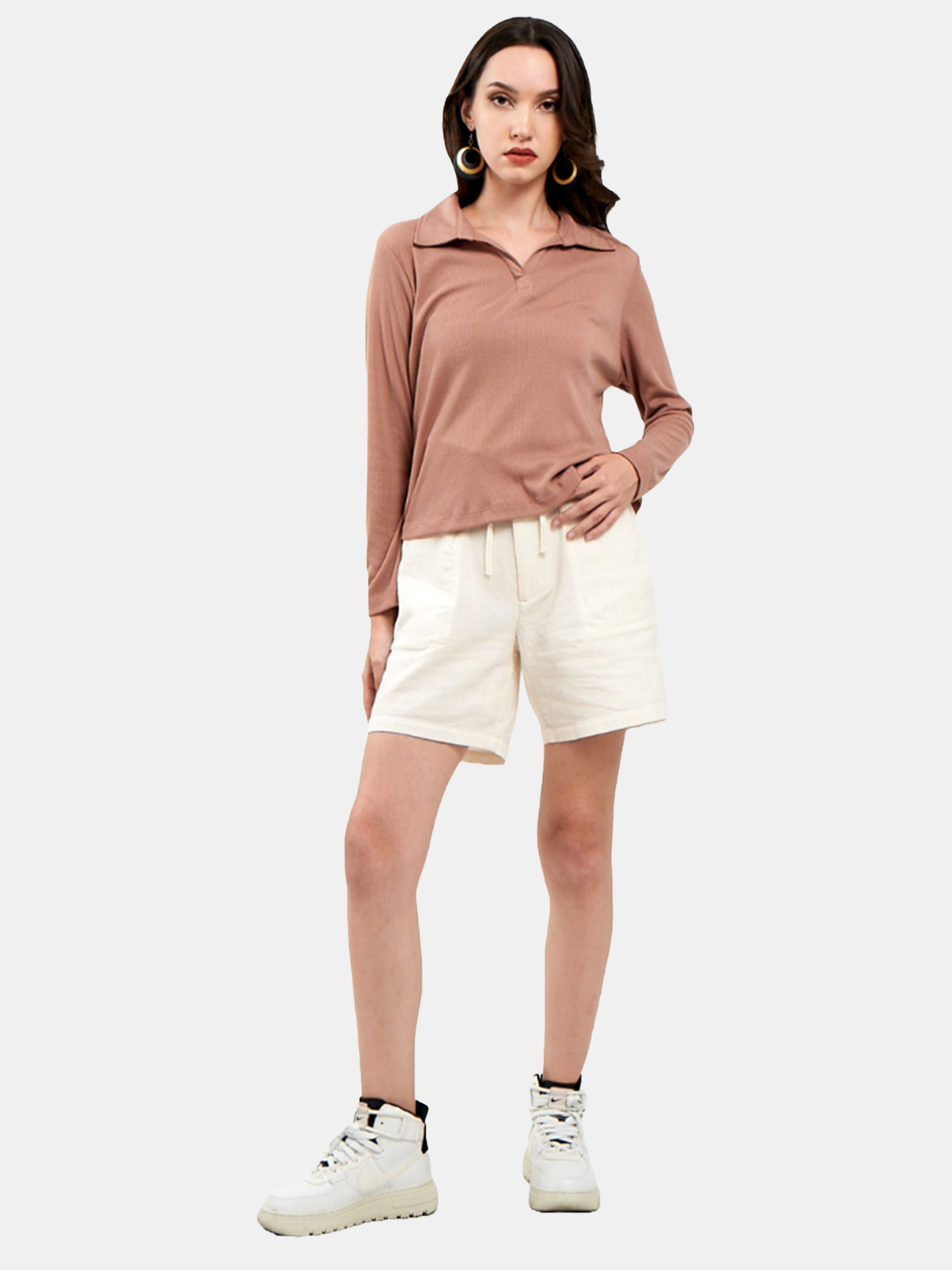 Kelly - Women's Cotton Full sleeve Beige Top