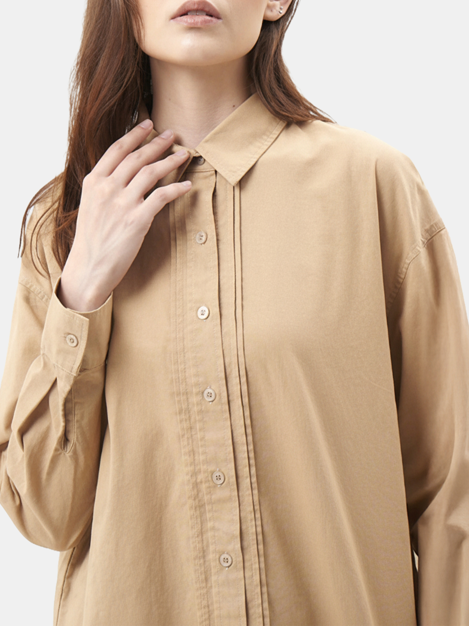 Anastasia - Women's Beige Cotton Shirt view 3