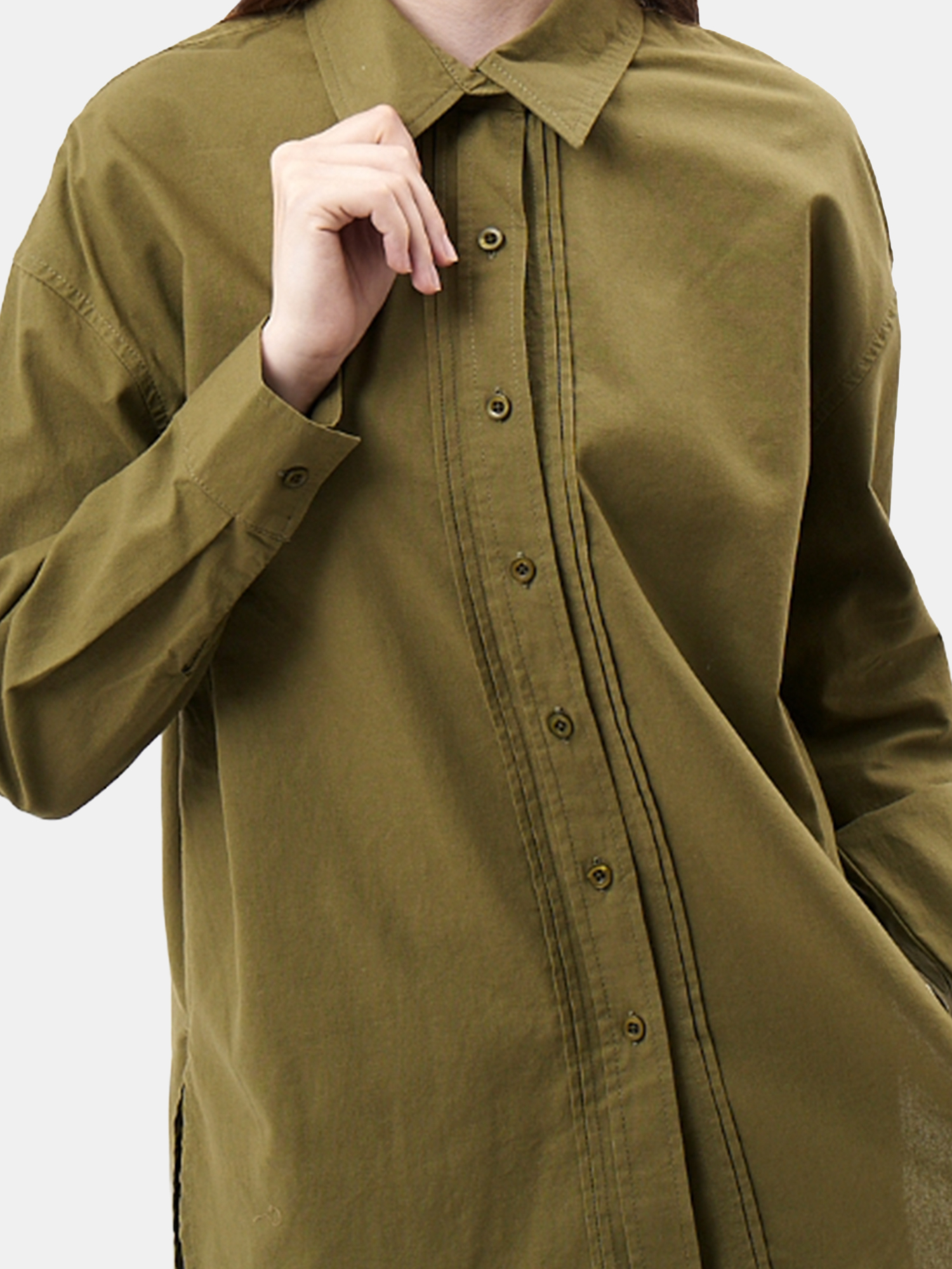 Anastasia - Women's Olive Cotton Shirt view 2