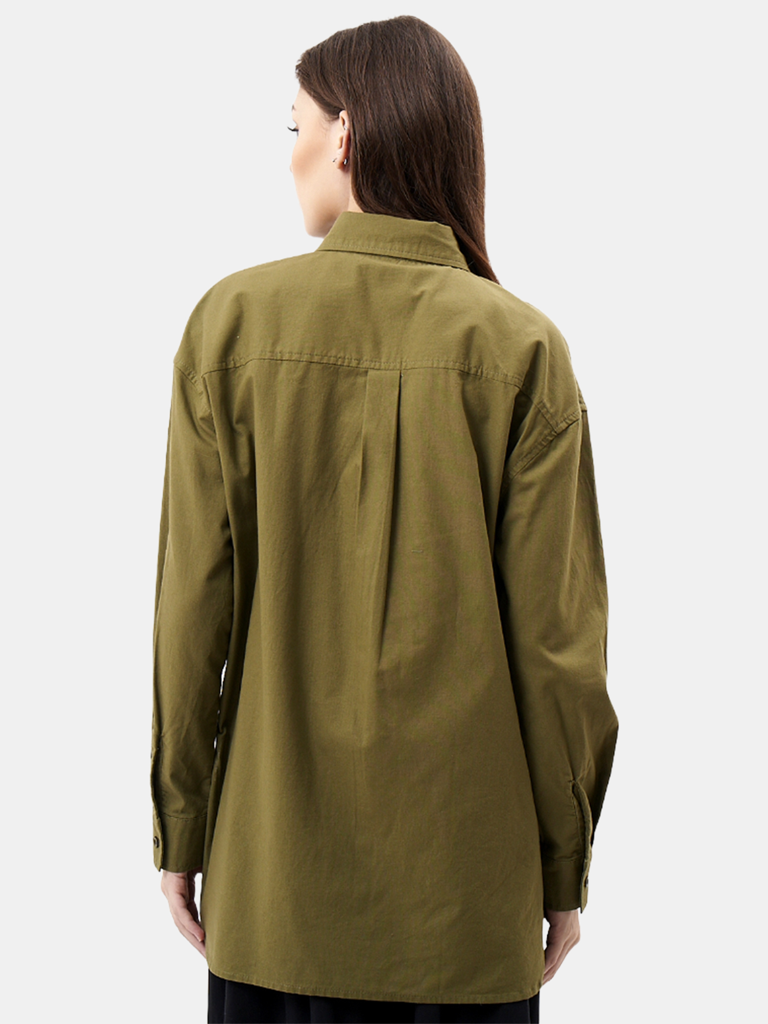 Anastasia - Women's Olive Cotton Shirt view 3