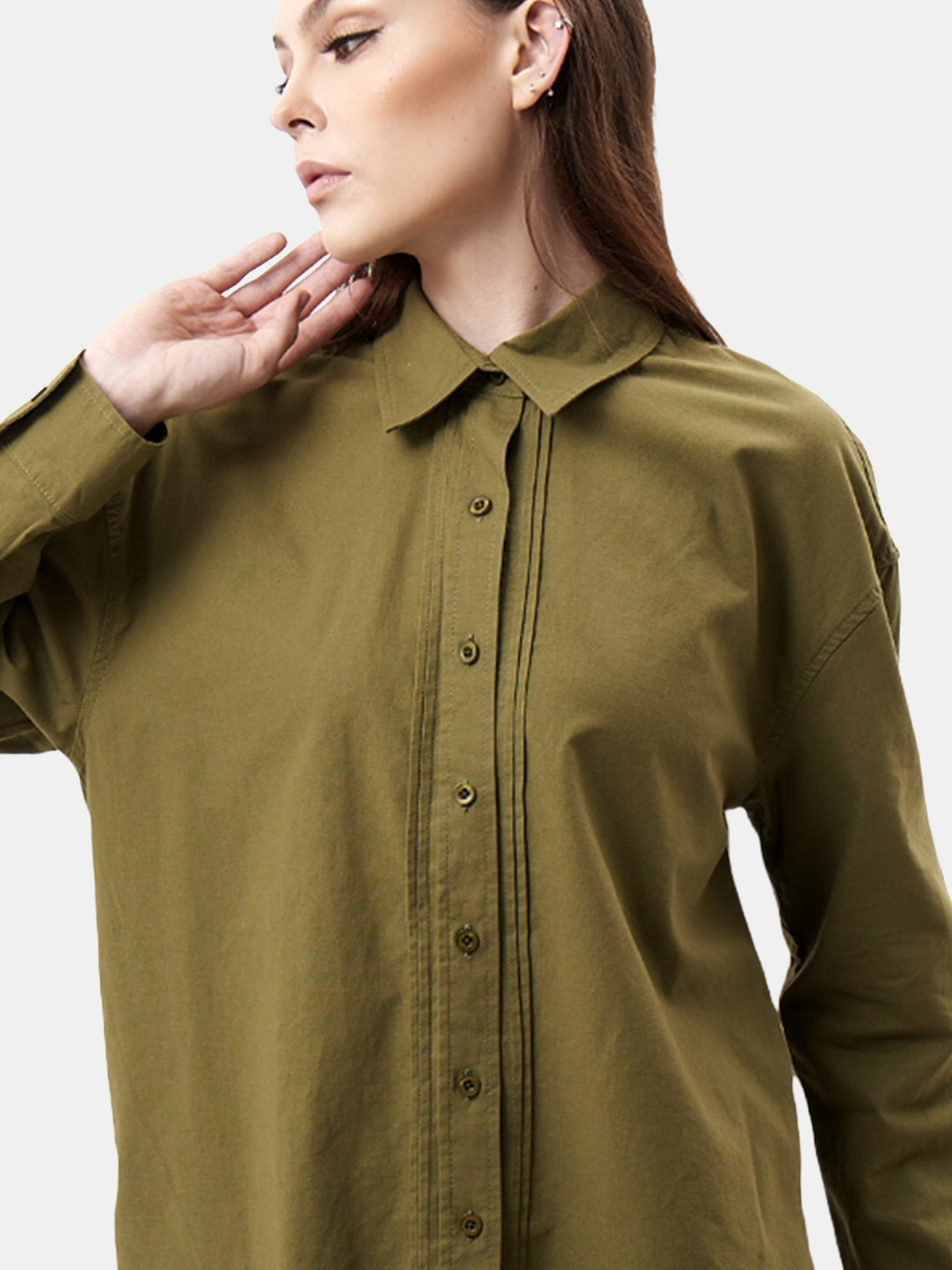 Anastasia - Women's Olive Cotton Shirt