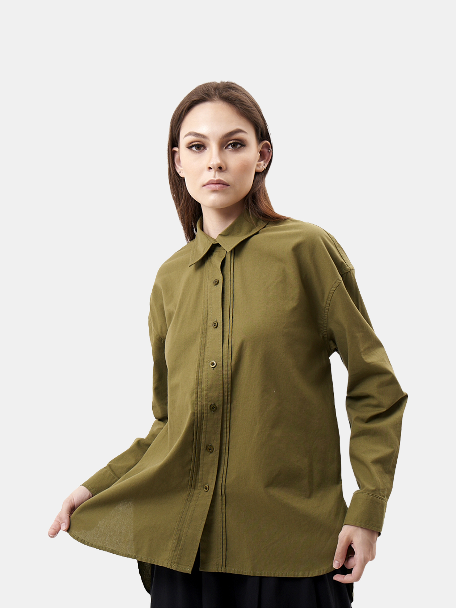 Anastasia - Women's Olive Cotton Shirt view 4