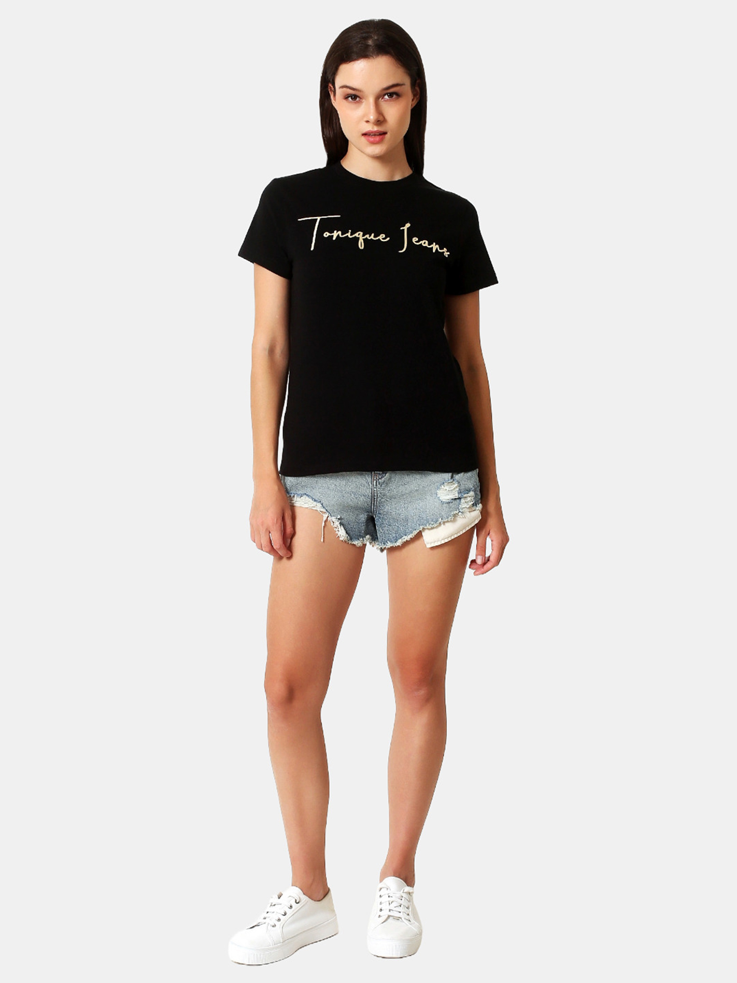 ELLIE - Women's Cotton Black Tshirt view 2