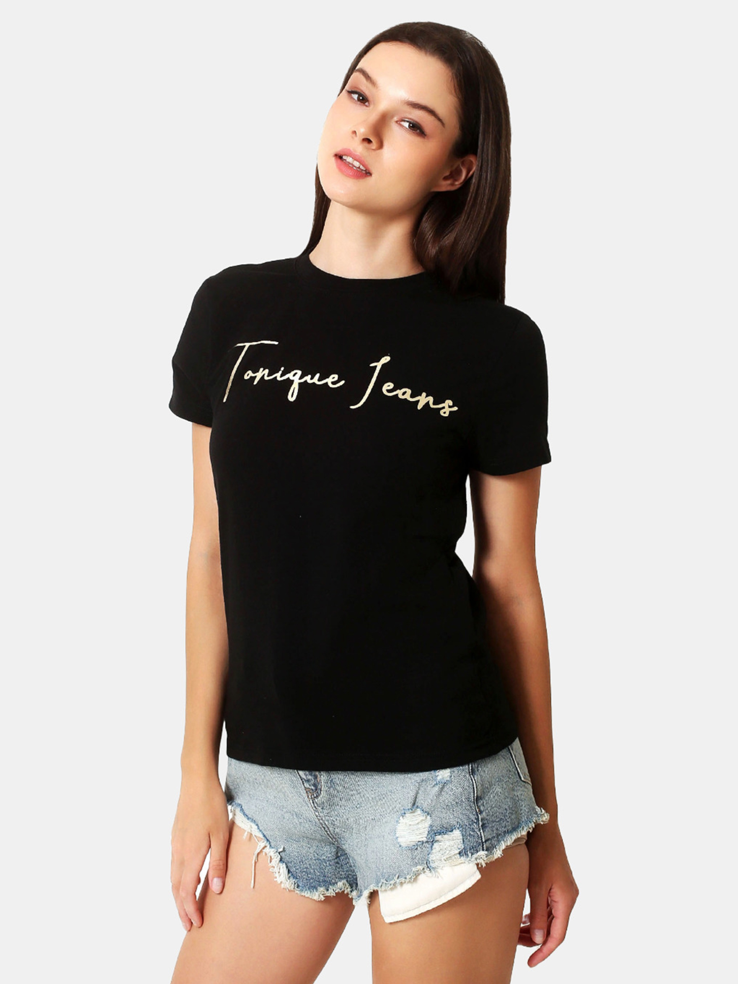 ELLIE - Women's Cotton Black Tshirt view 4
