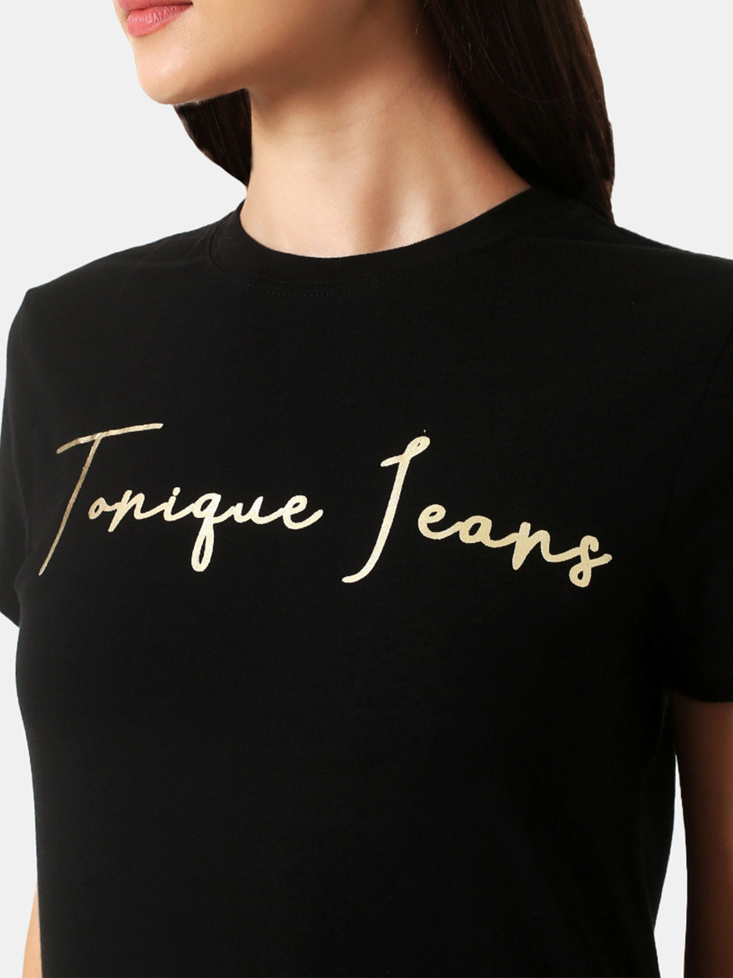 ELLIE - Women's Cotton Black Tshirt view 3