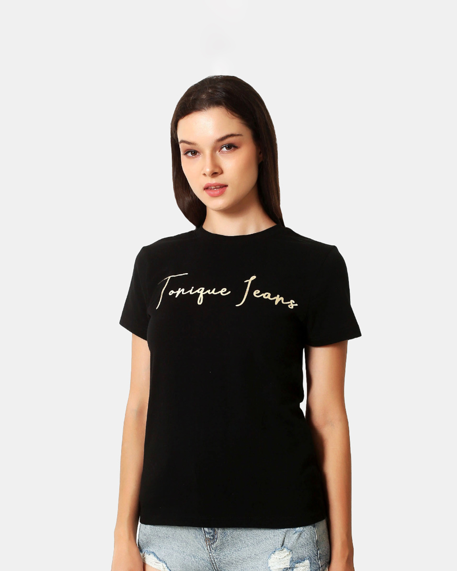 ELLIE - Women's Cotton Black Tshirt view 5