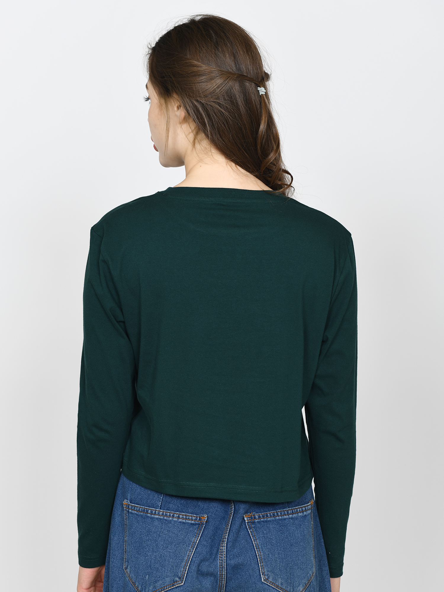 FLOWER - Women's Cotton Green Full Sleeve Cropped Tshirt view 2