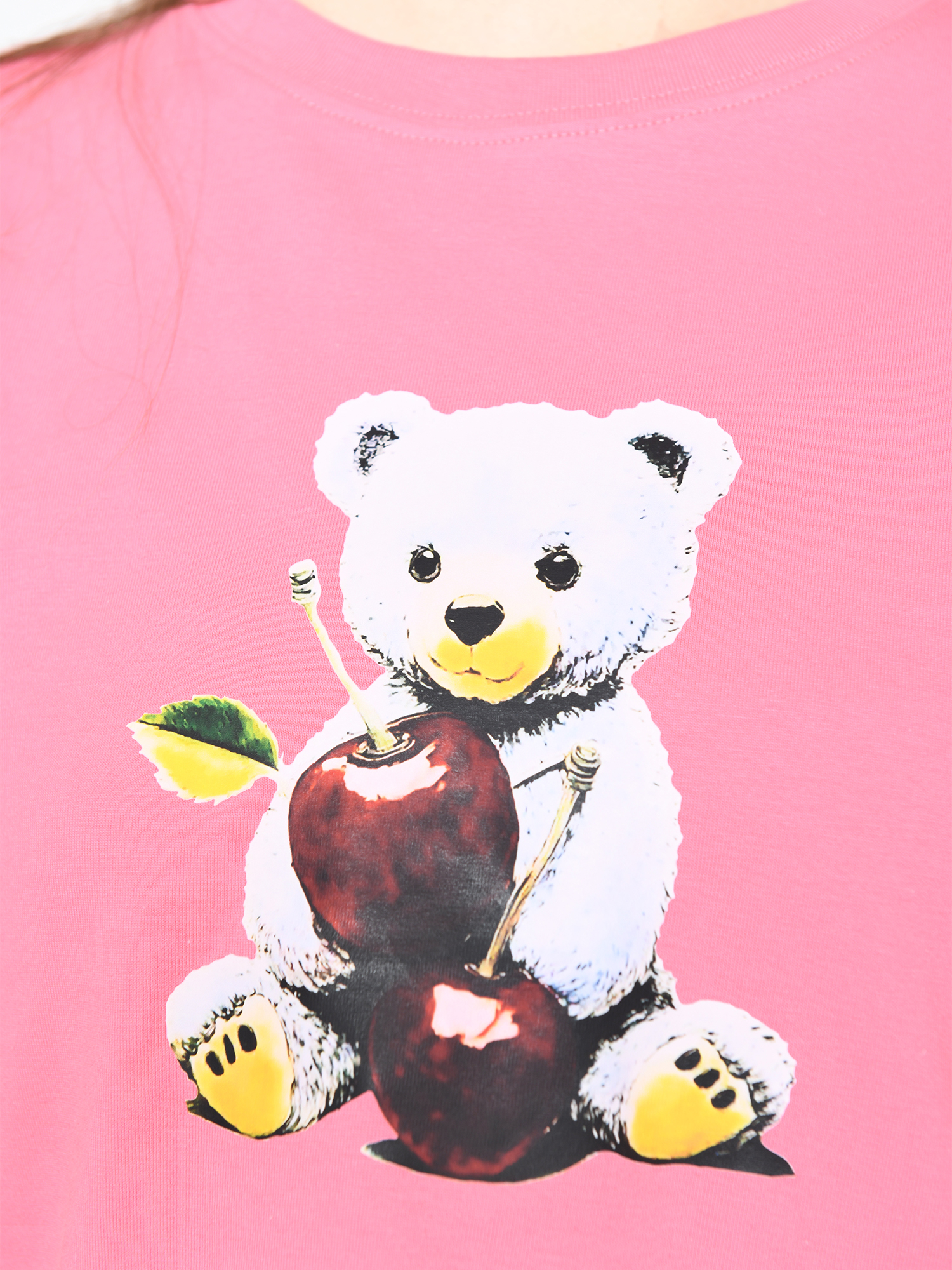 TEDDY - Women's Cotton Pink Cropped Tshirt view 2