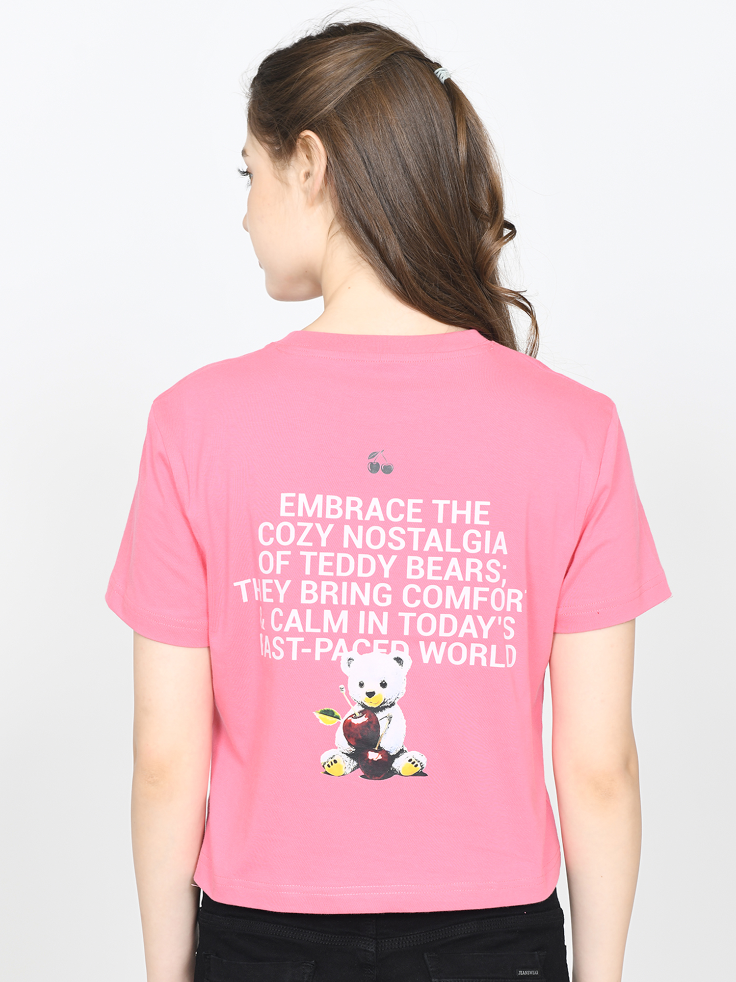 TEDDY - Women's Cotton Pink Cropped Tshirt view 5