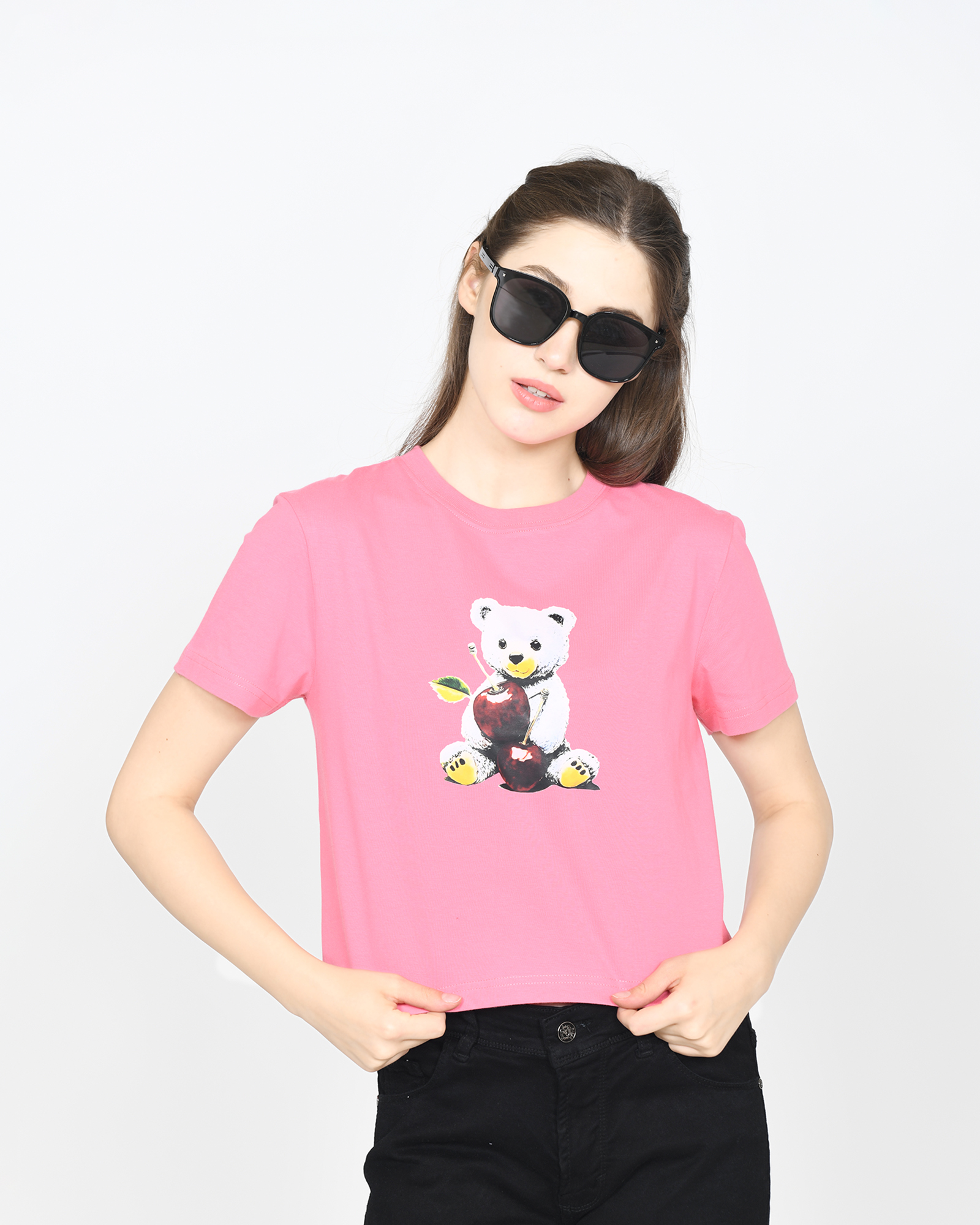 TEDDY - Women's Cotton Pink Cropped Tshirt view 6