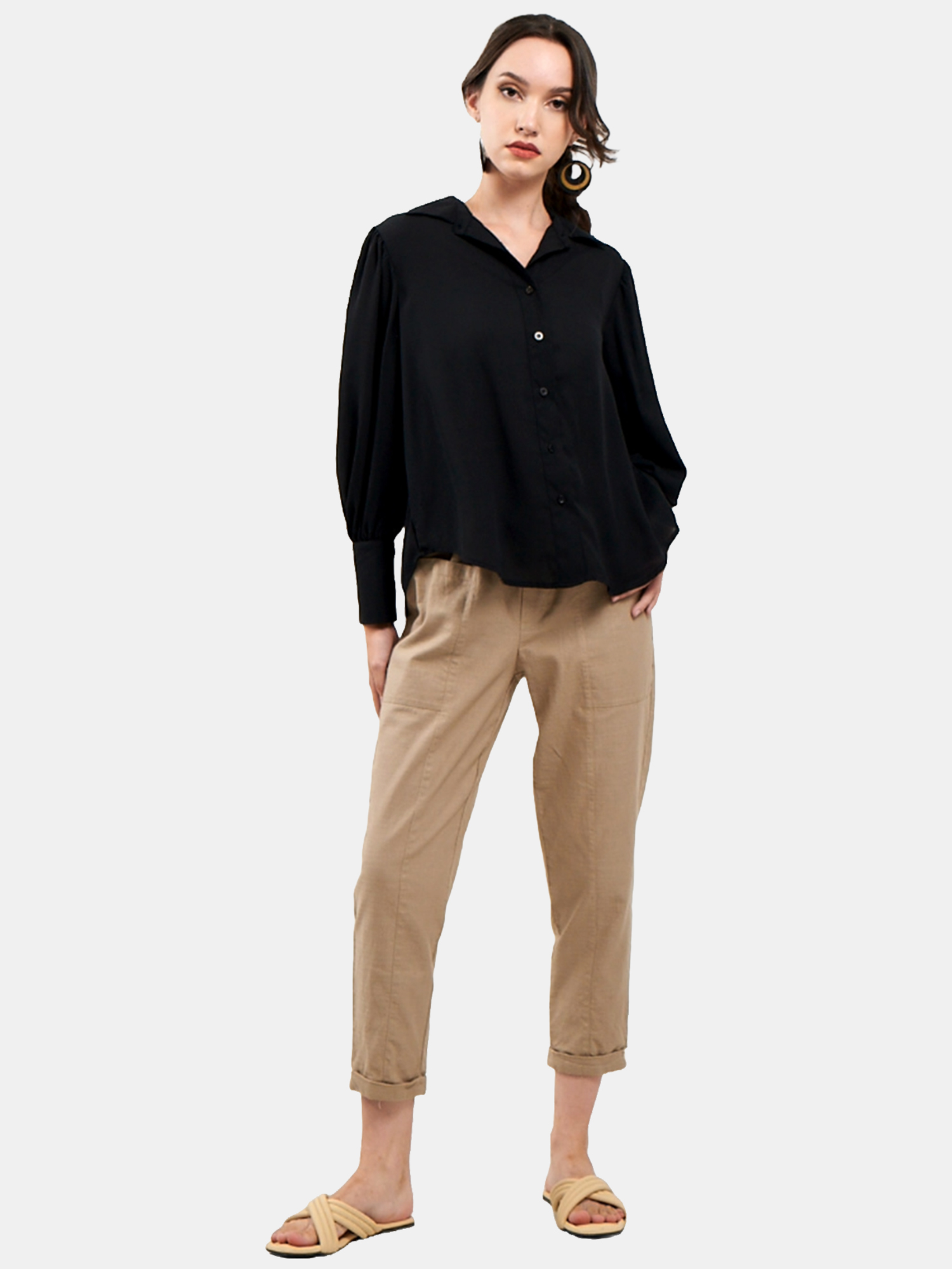 Cathy - Women's Black Cotton Shirt view 3