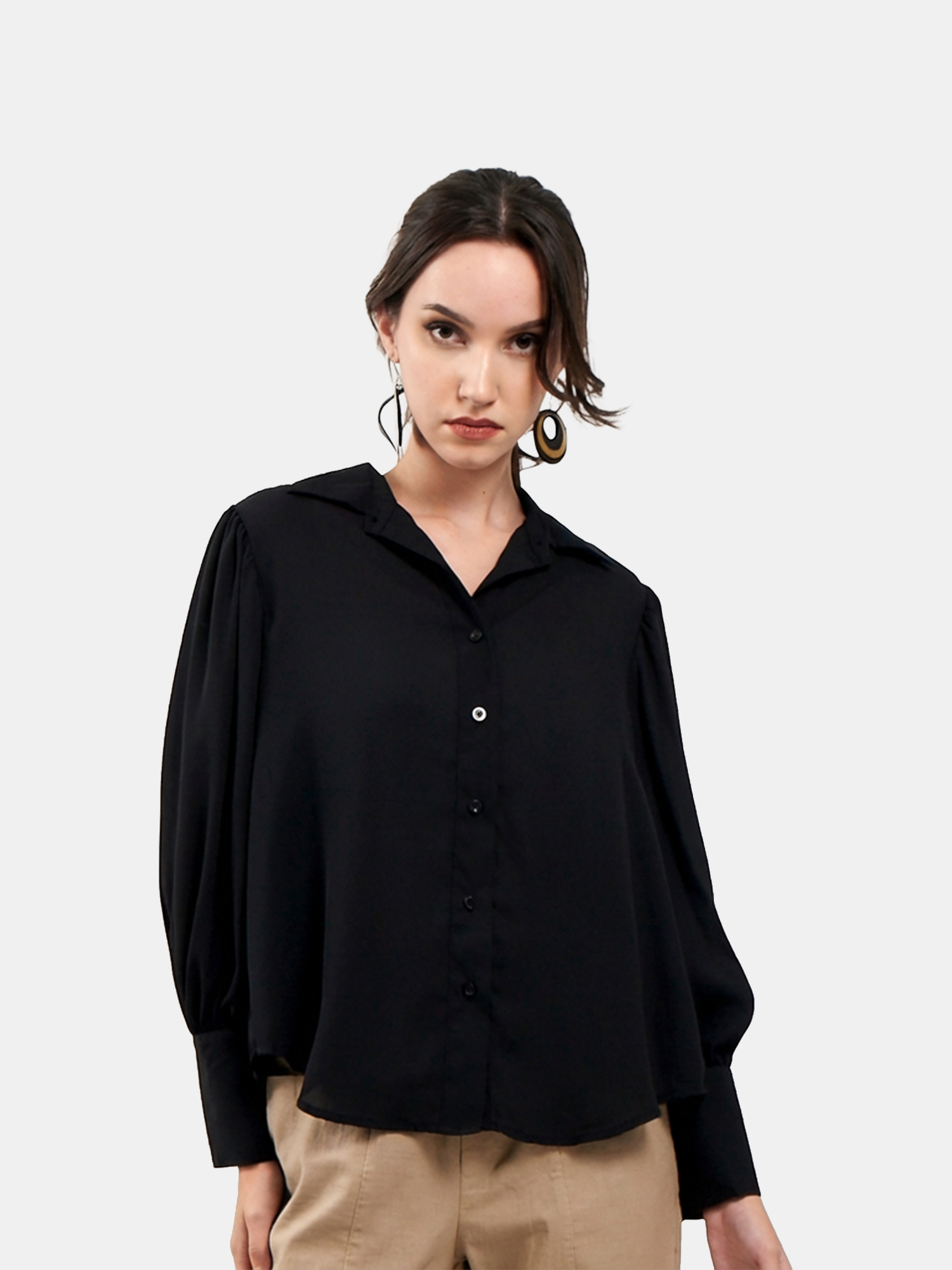 Cathy - Women's Black Cotton Shirt view 4