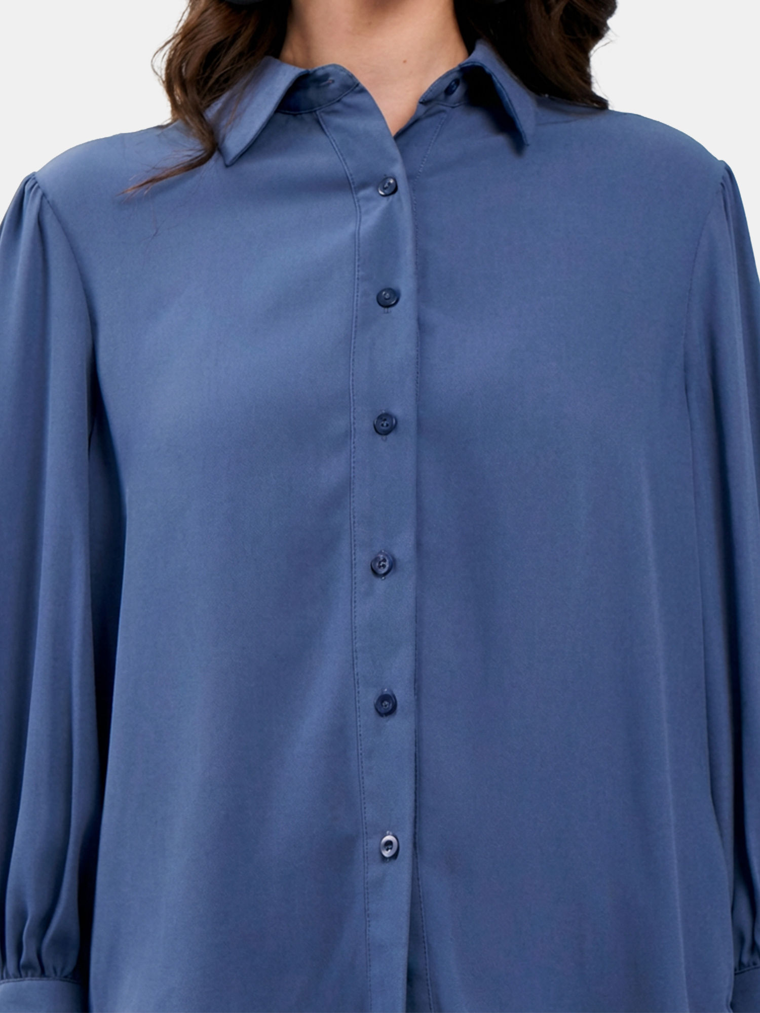 Cathy - Women's Blue Cotton Shirt view 3