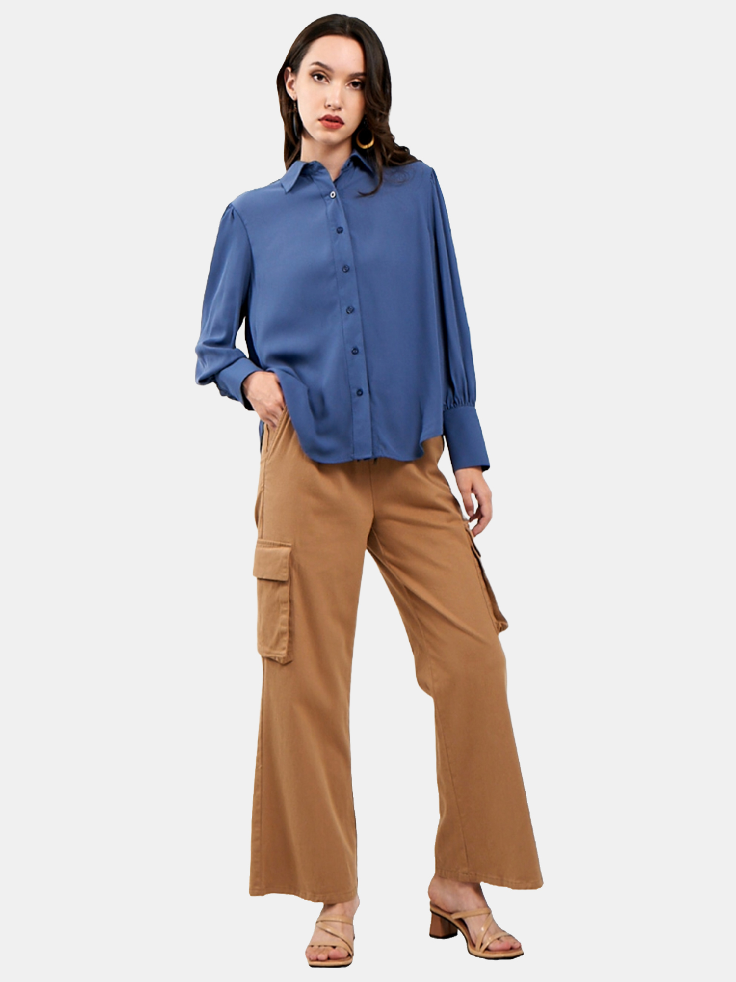 Cathy - Women's Blue Cotton Shirt view 2