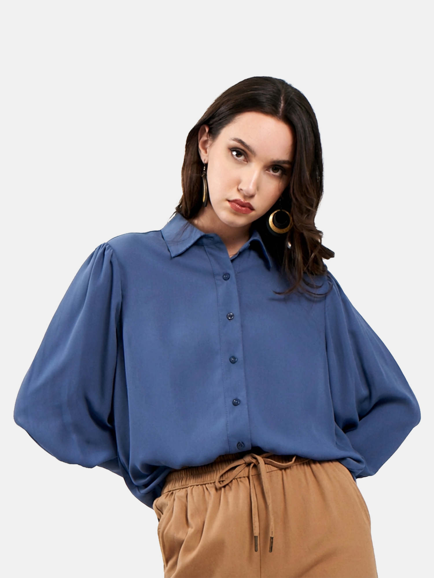 Cathy - Women's Blue Cotton Shirt view 4