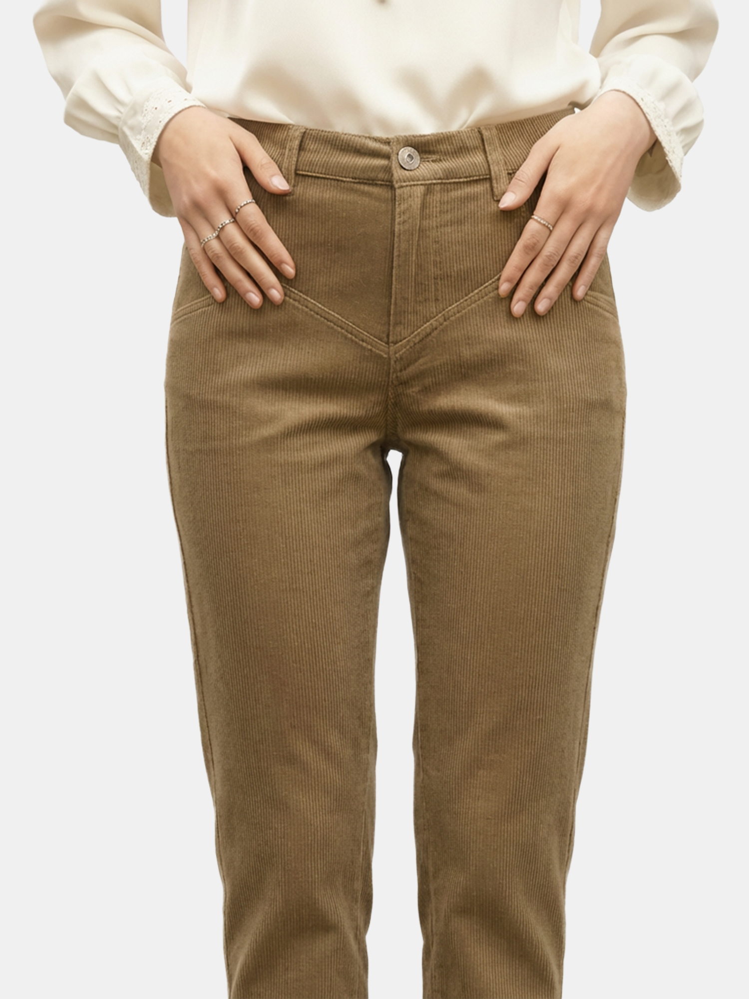 Nia - Women's Beige Cotton Pants view 4