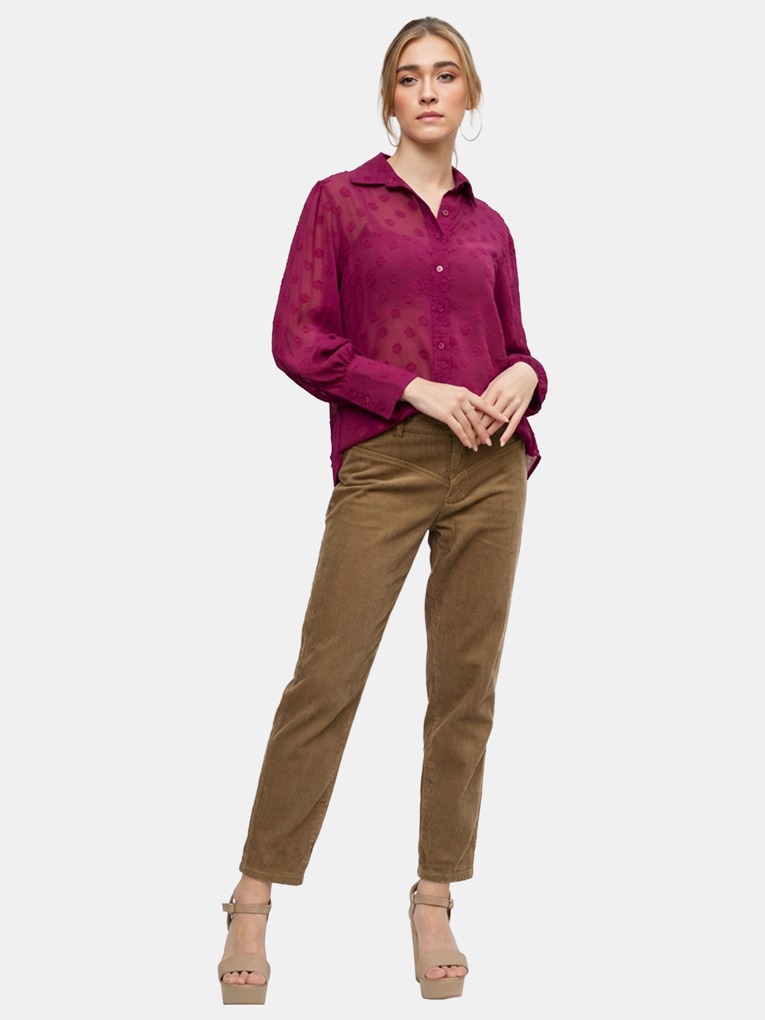 Nia - Women's Beige Cotton Pants view 2