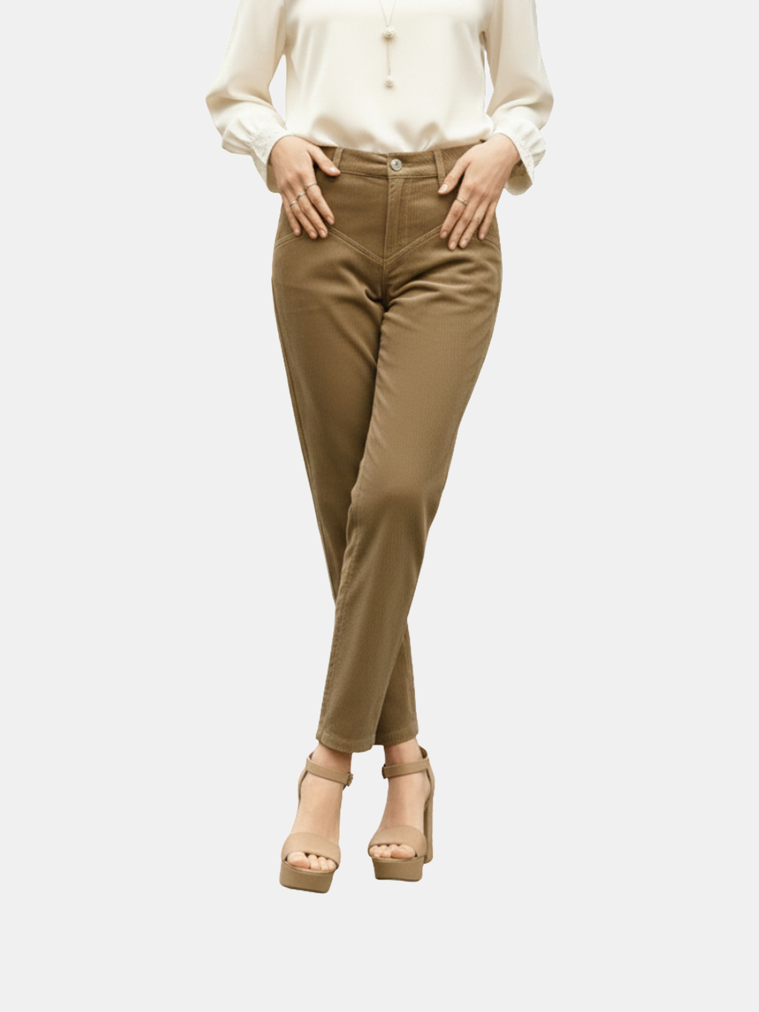 Nia - Women's Beige Cotton Pants view 5