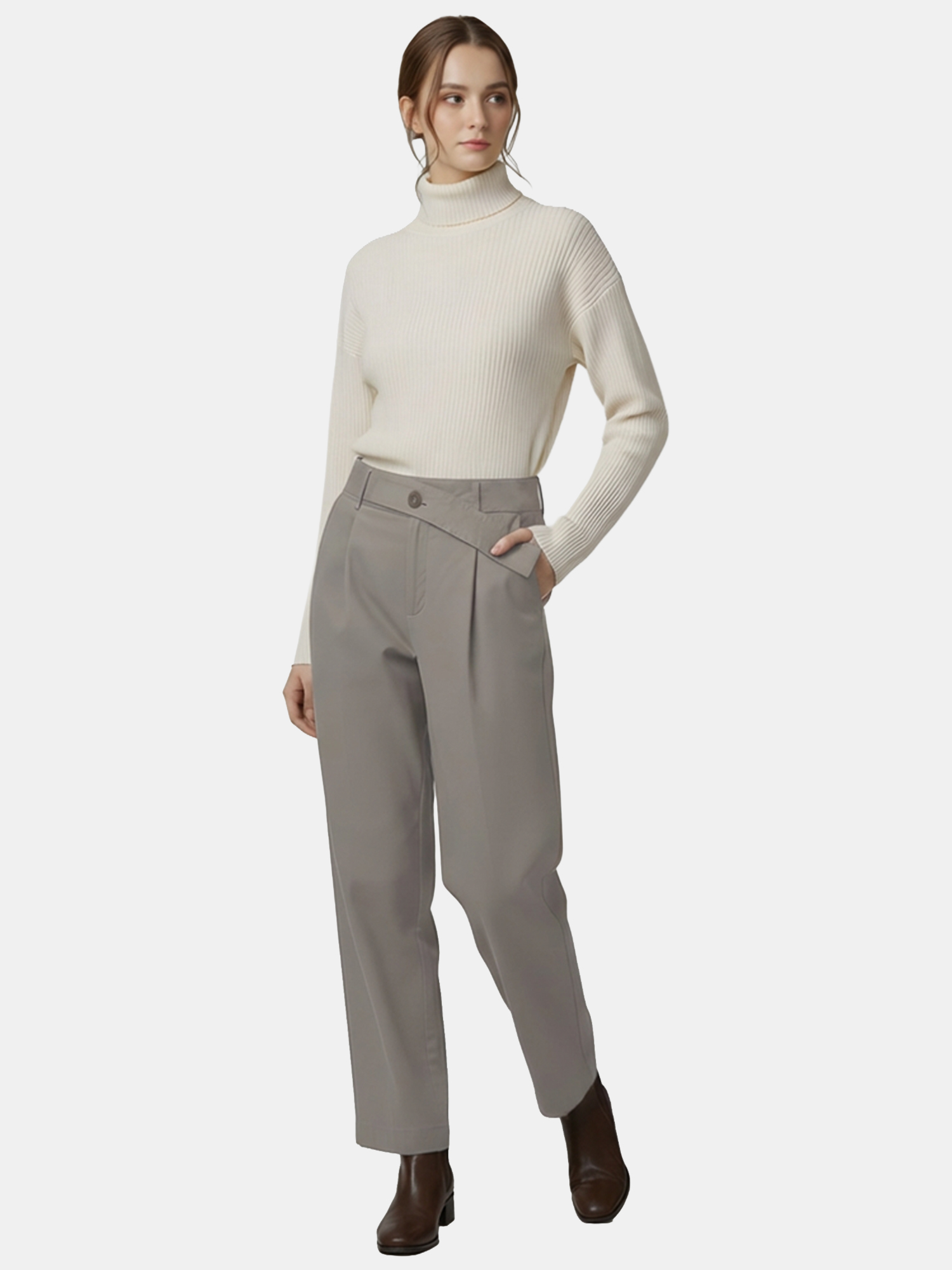 Rachel - Women's Grey Cotton Pants view 3