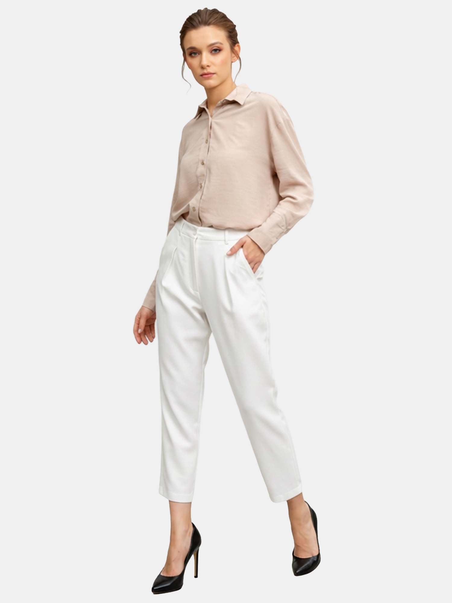 Charlie - Women's White Cotton Viscose Pants view 3