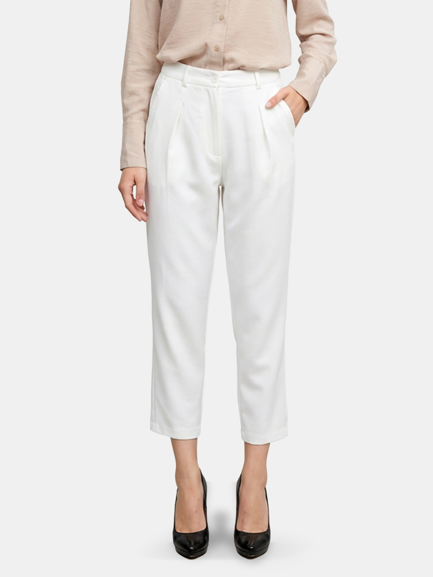 Charlie - Women's White Cotton Viscose Pants